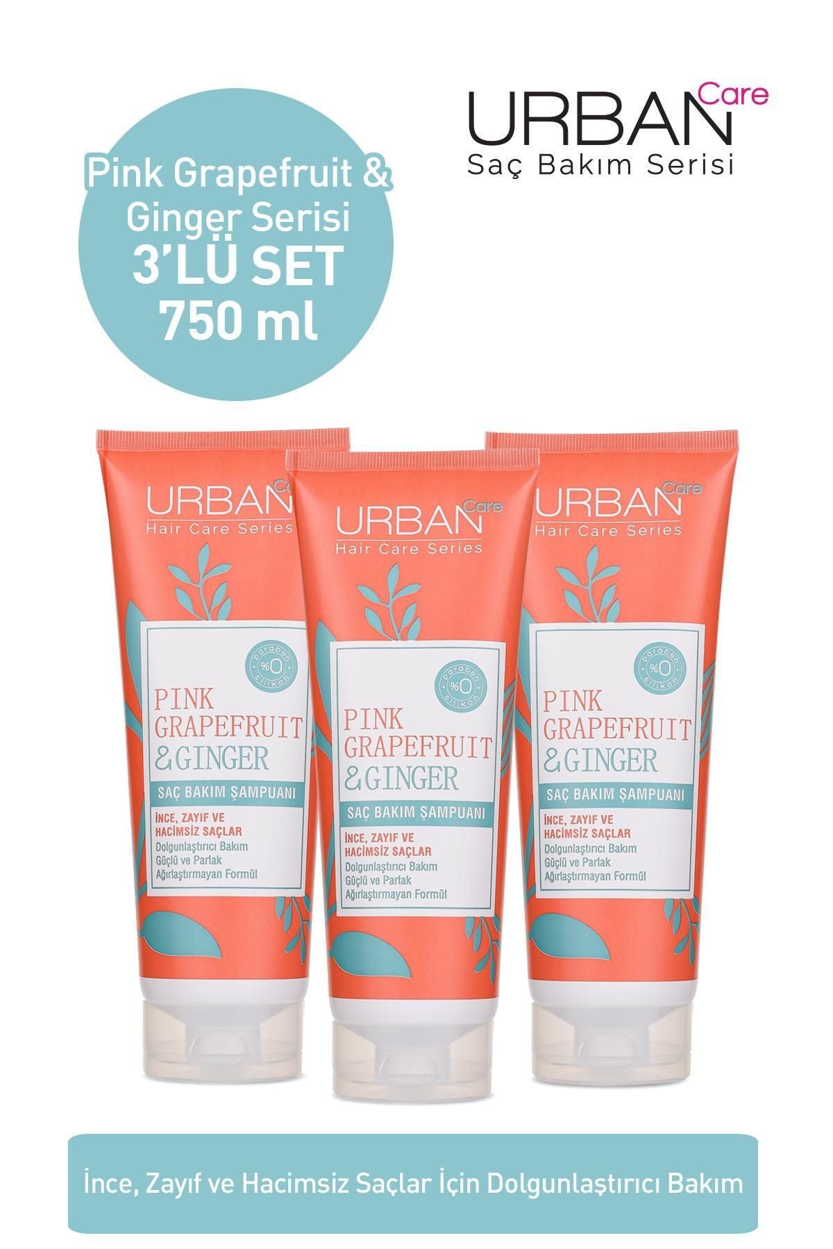 Urban Care Pink Grapefruit&ginger Ince Telli Saçlar Için Dolgunlaştırıcı Şampuan 3x250 Ml-vegan