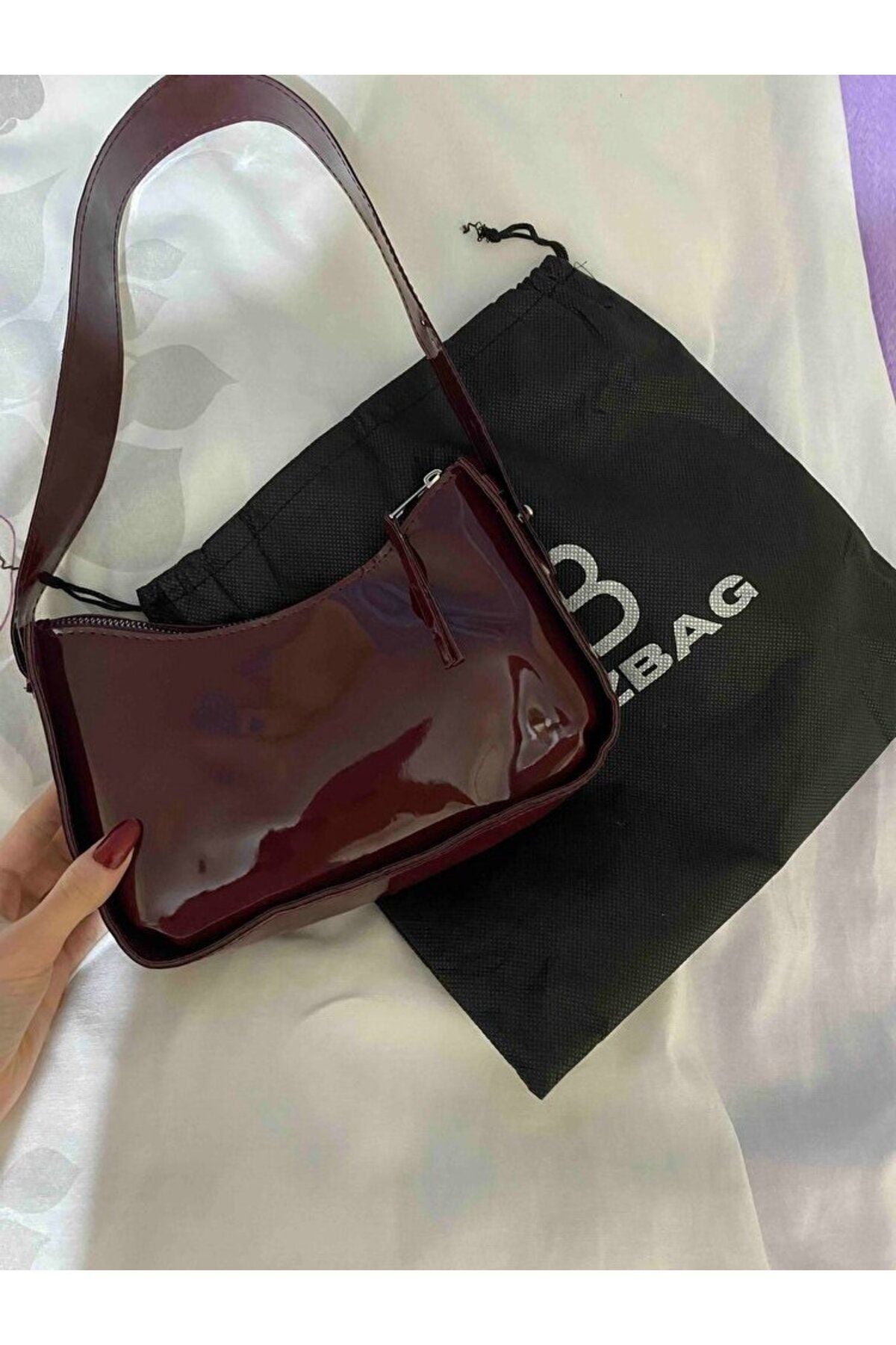 bag&more Siyah Kadın Kroko Desenli Baget Çanta