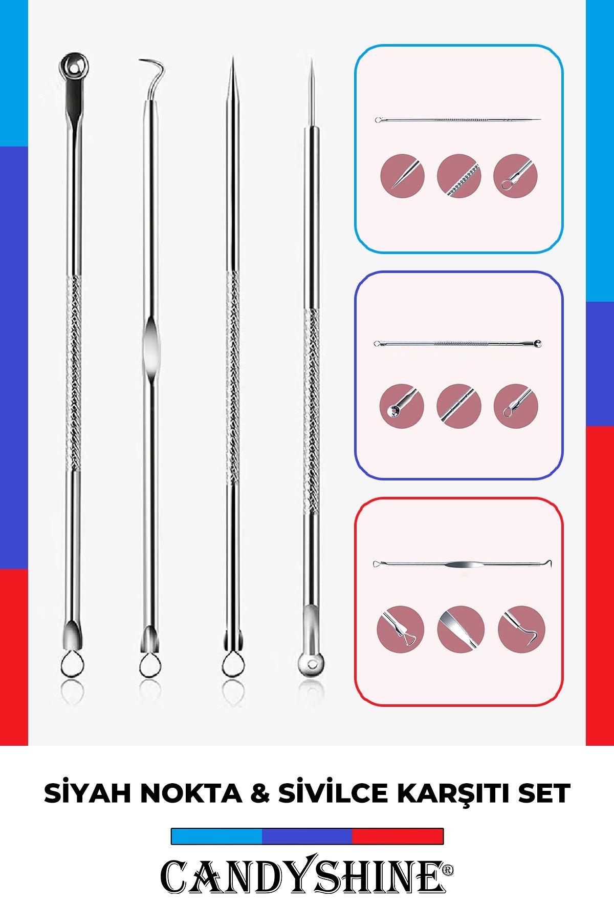 CandyShine Akne-siyah Nokta Temizleyici 4'lü Set Paslanmaz Çelik Komedon
