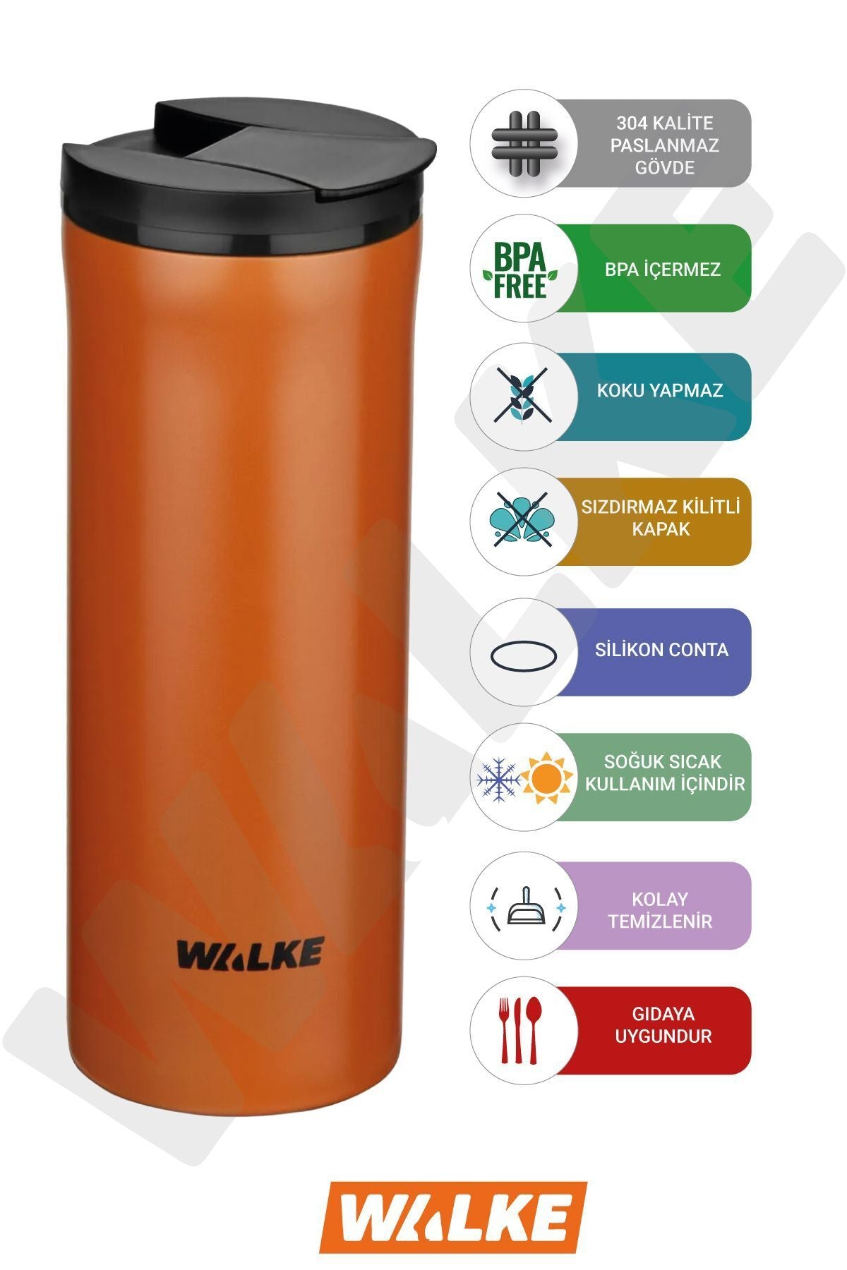 Walke Premium Çift Katmanlı Paslanmaz Çelik Termos Bardak Kahve Çay Termosu 400 ml Luxury