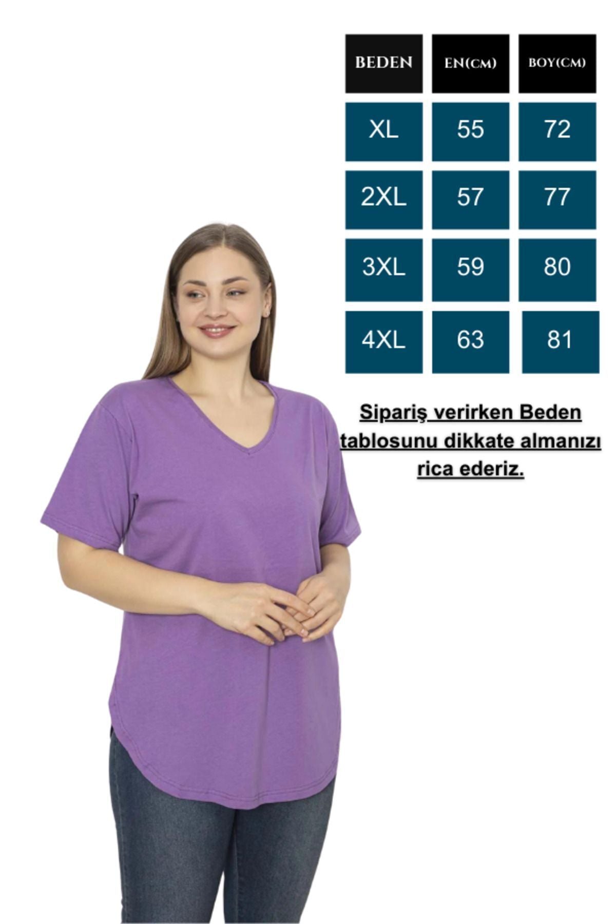 Trendbade Butik Kadın V Yaka Büyük Beden T-shirt Siyah