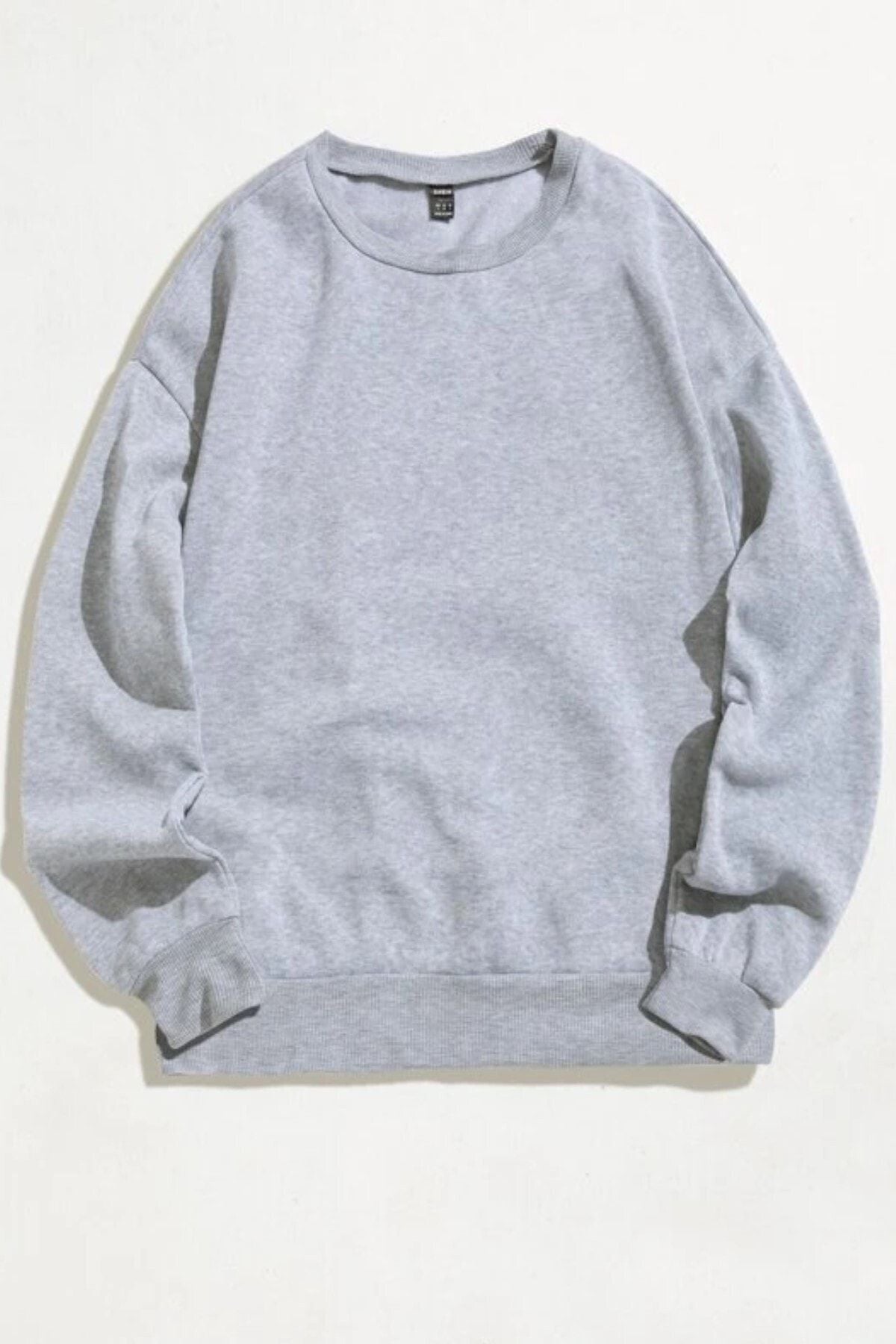 MODAGEN Unisex Lacivert Düz Renk Bisiklet Yaka Oversize Sweatshirt