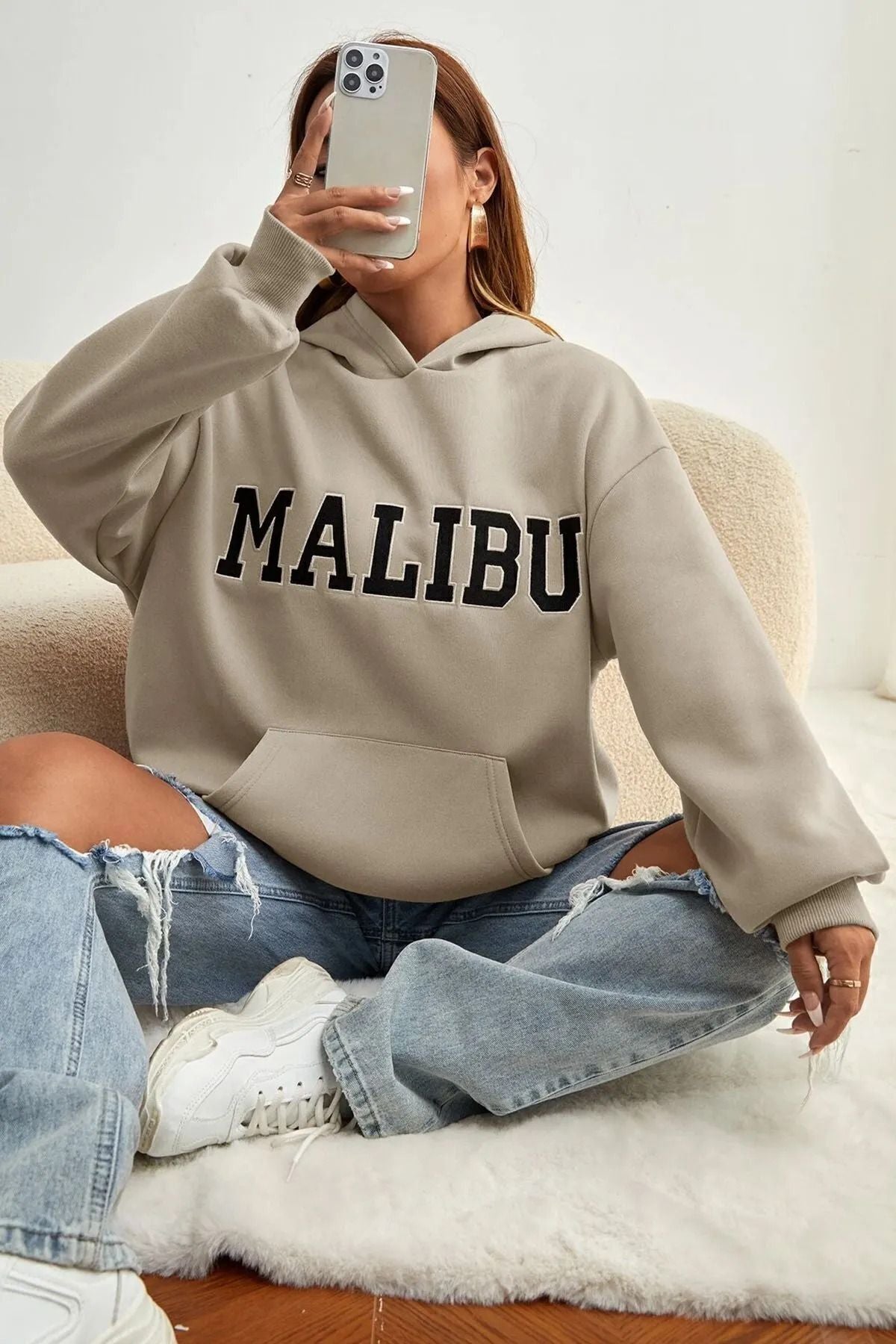 uyguntarz Unisex Malıbu Baskılı Oversize Sweatshirt