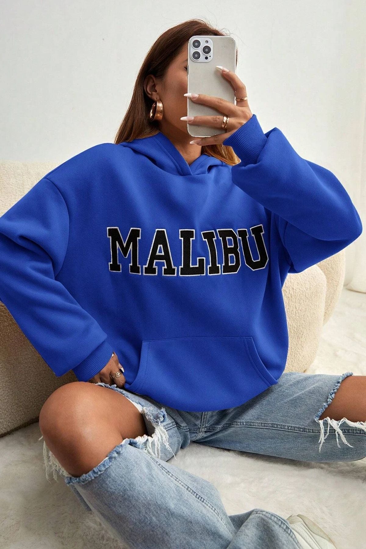 uyguntarz Unisex Malıbu Baskılı Oversize Sweatshirt