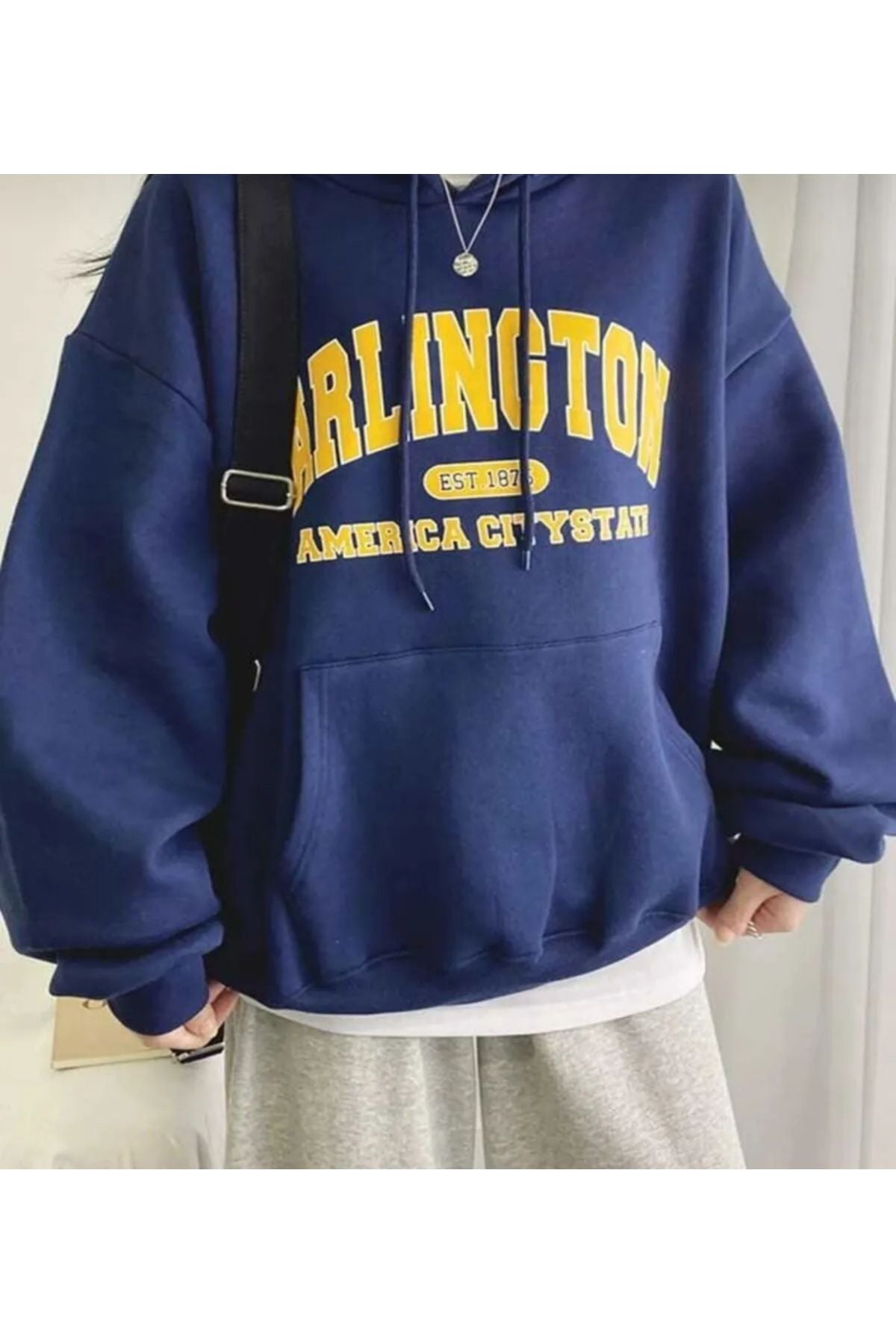 Vantage Kadın Arlington American City State Baskılı Oversize Kapşonlu Sweatshirt