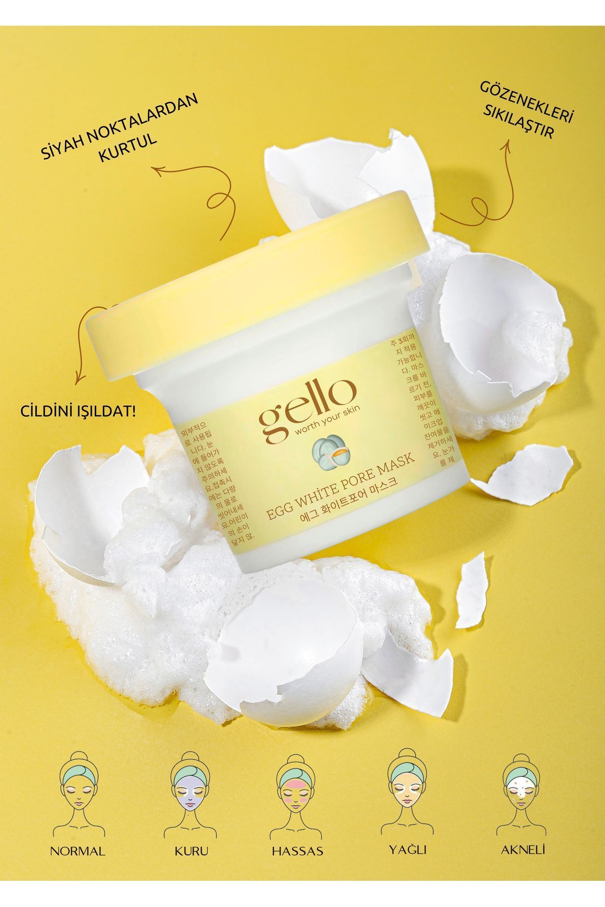 GELLO Gözenek Sıkılaştırıcı Yumurta Akı Maskesi - Egg White Pore Mask