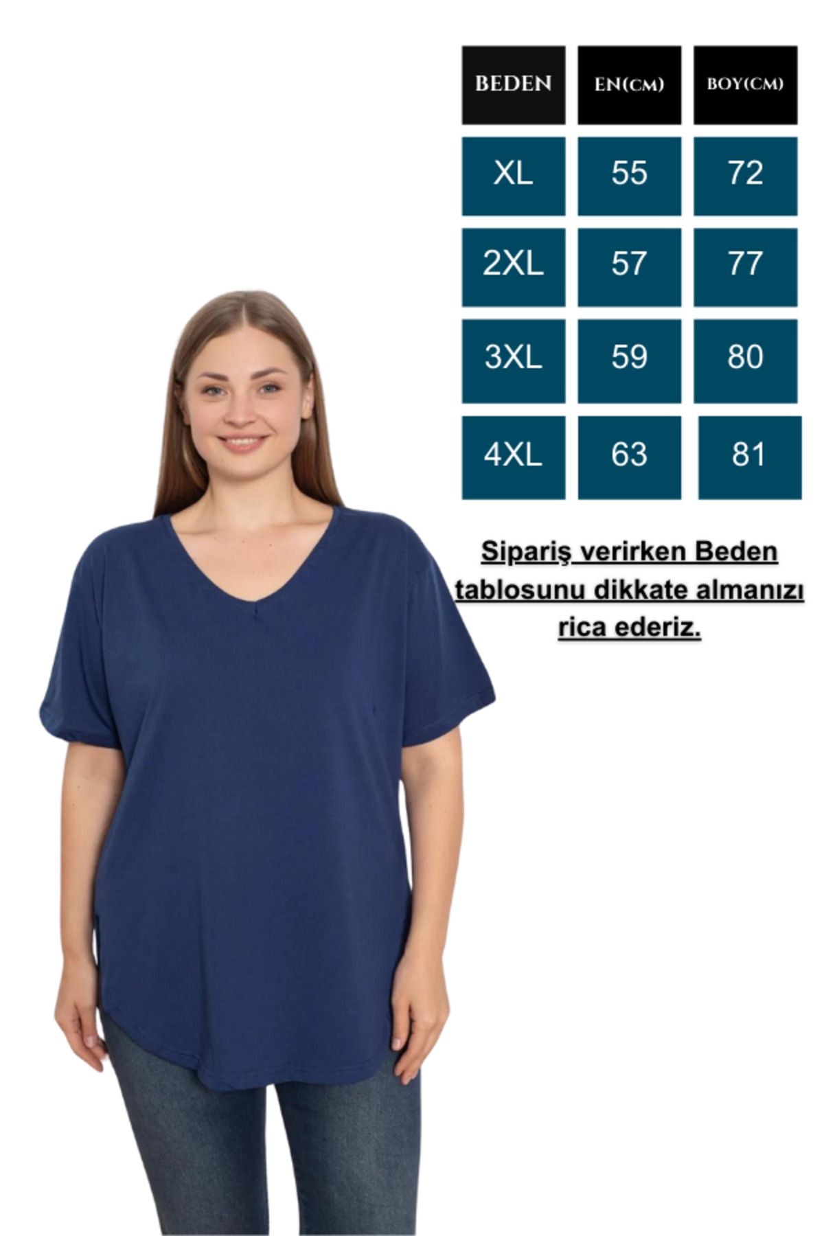 Trendbade Butik Kadın V Yaka Büyük Beden T-shirt Siyah