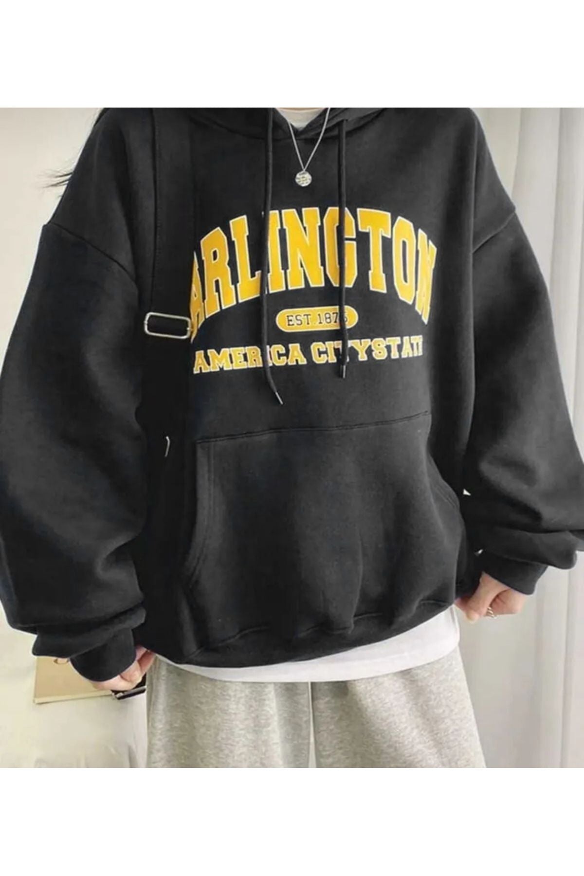 Vantage Kadın Arlington American City State Baskılı Oversize Kapşonlu Sweatshirt