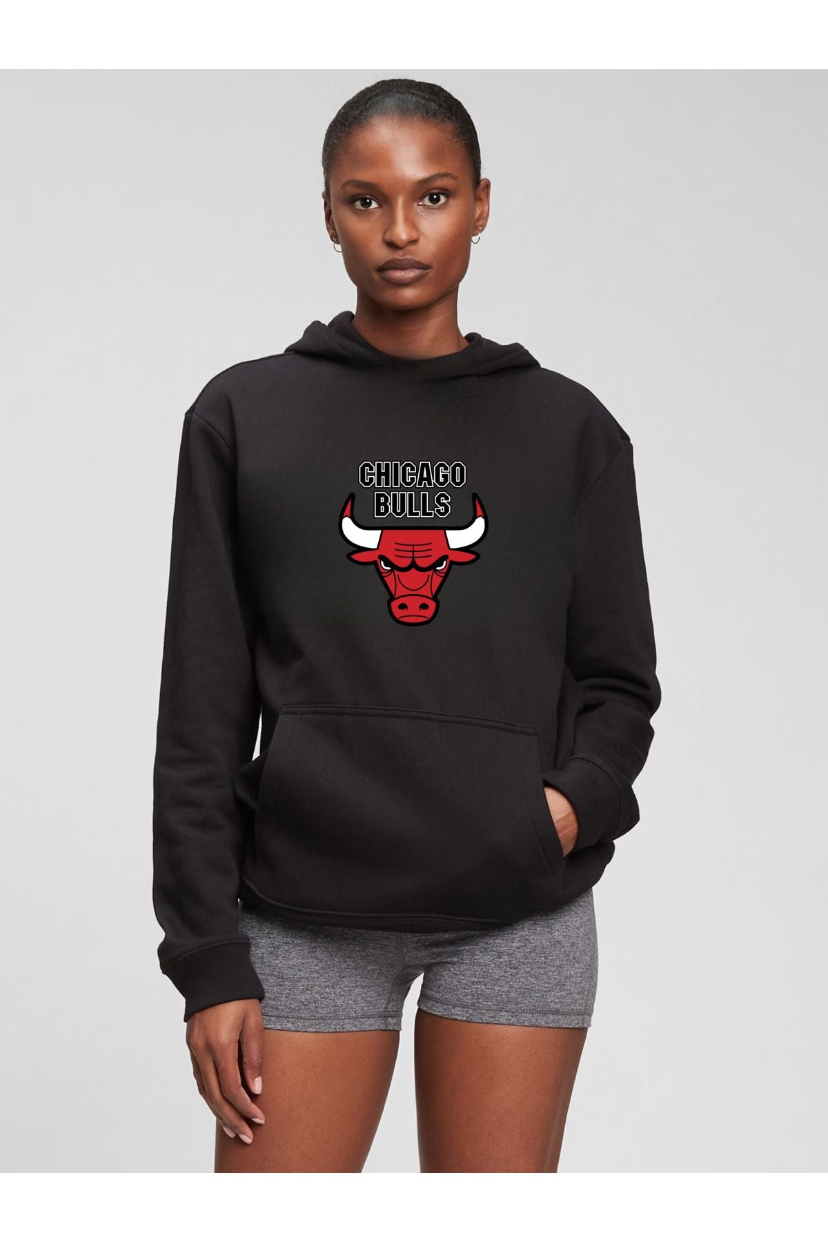 BOHEMGİYİM Erkek Siyah Göğüs Dikey Baskılı Oversize Kapşonlu Sweatshirt