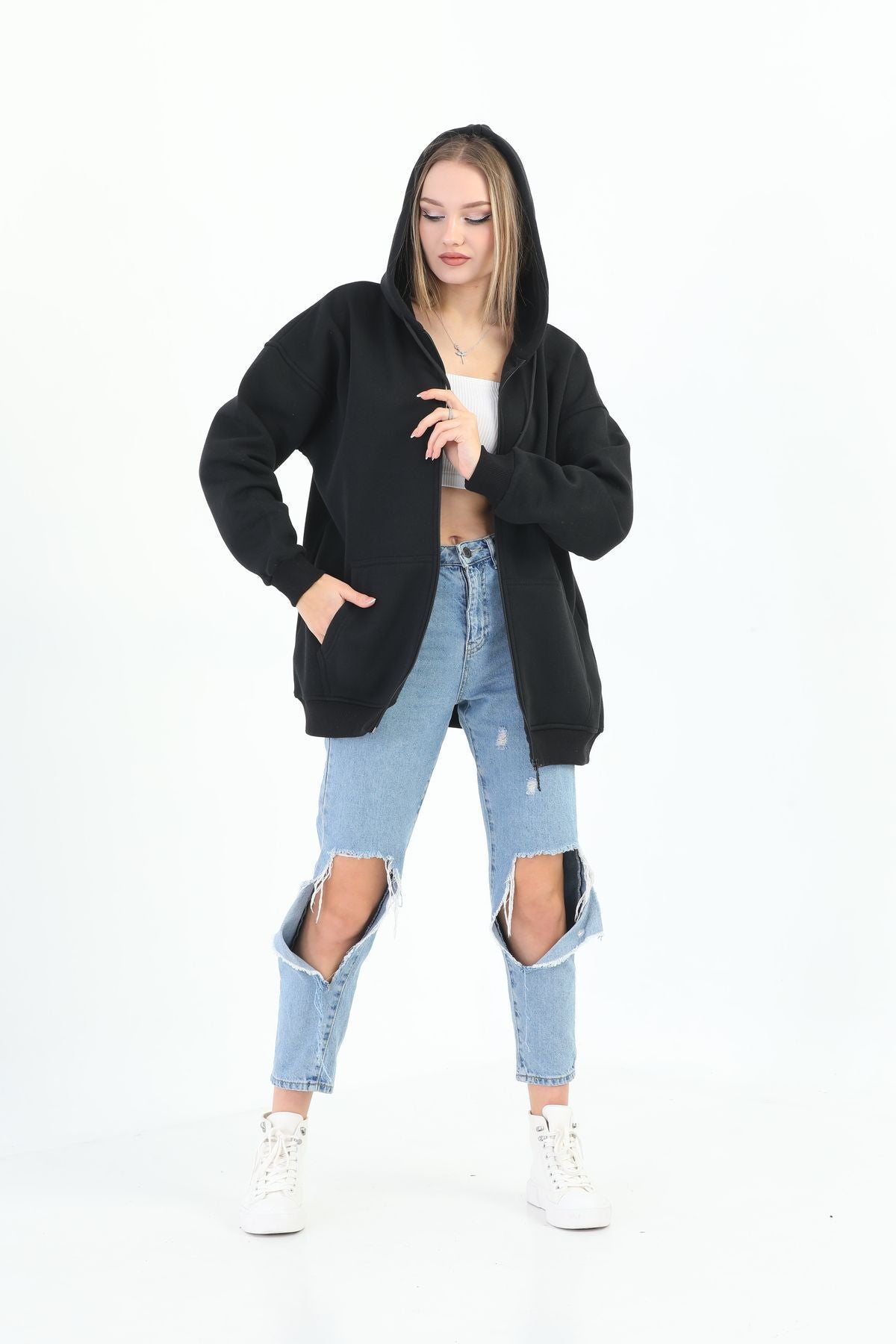 Batı Styling Lisa Fermuarlı Oversize Sweatshirt