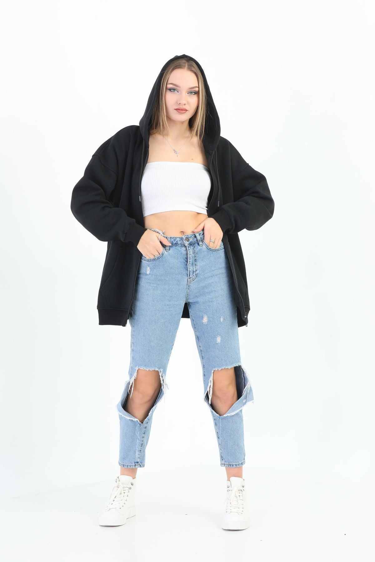 Batı Styling Lisa Fermuarlı Oversize Sweatshirt