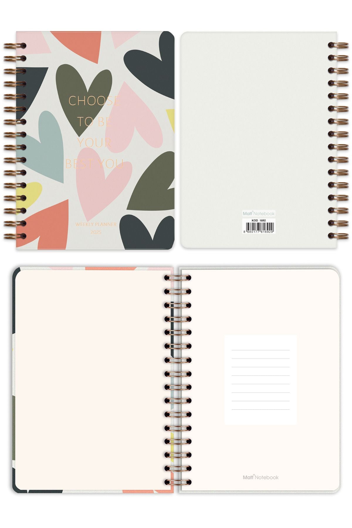 Matt Notebook 2025 Yılı A5 Ajanda Spiralli 15x21 cm - 12 Aylık Papatyalar