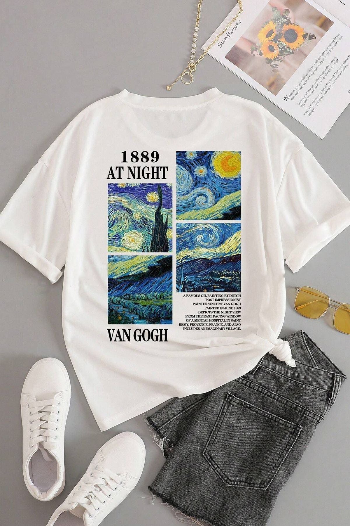 uyguntarz Unisex Van Gogh Baskılı Oversize Tshirt