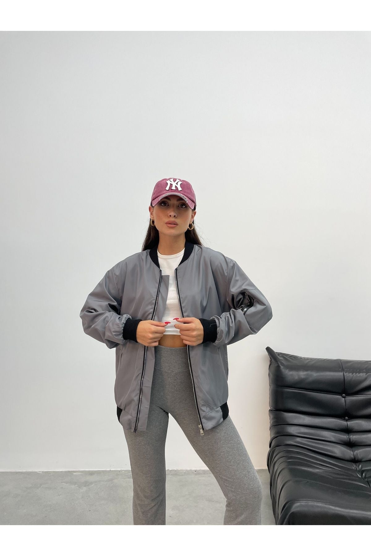 La Querta Unisex Siyah Oversize Bomber Ceket