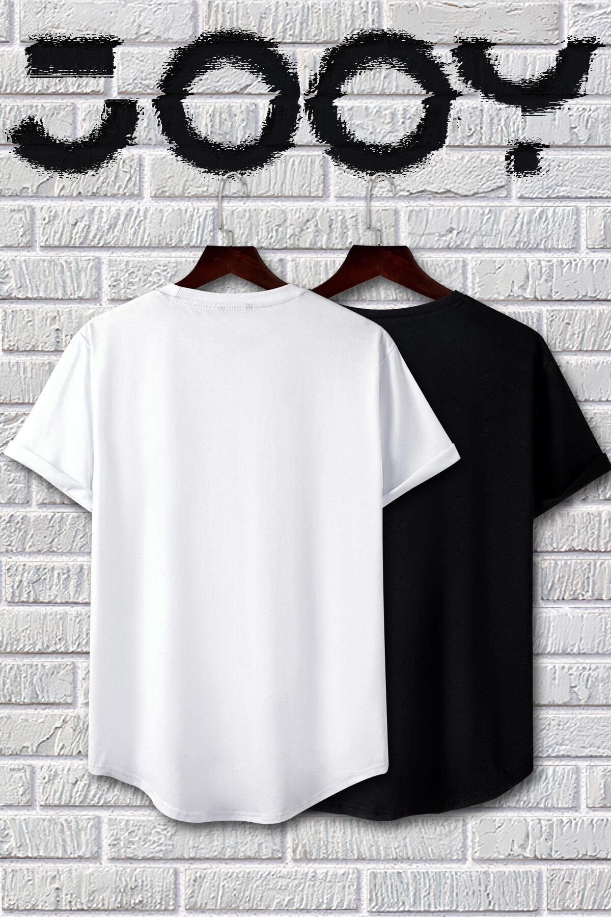 Jooy Company Brooklyn Baskılı Siyah Beyaz Oval Kesim Tshirt 2'li Set