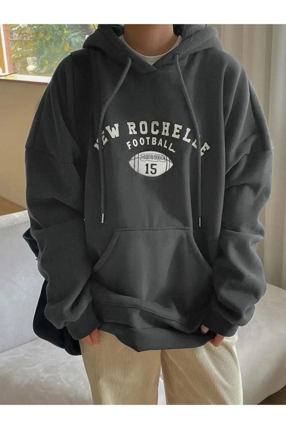 Benisengiydir Kadın Lacivert Rochelle Yazı Baskılı Oversize Kapüşonlu Sweatshirt