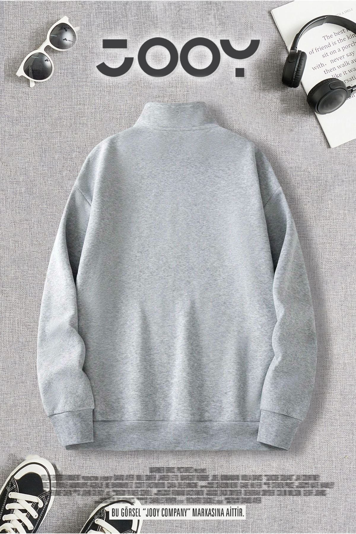 Jooy Company Unisex Yarım Fermuarlı Beyaz Sweatshirt