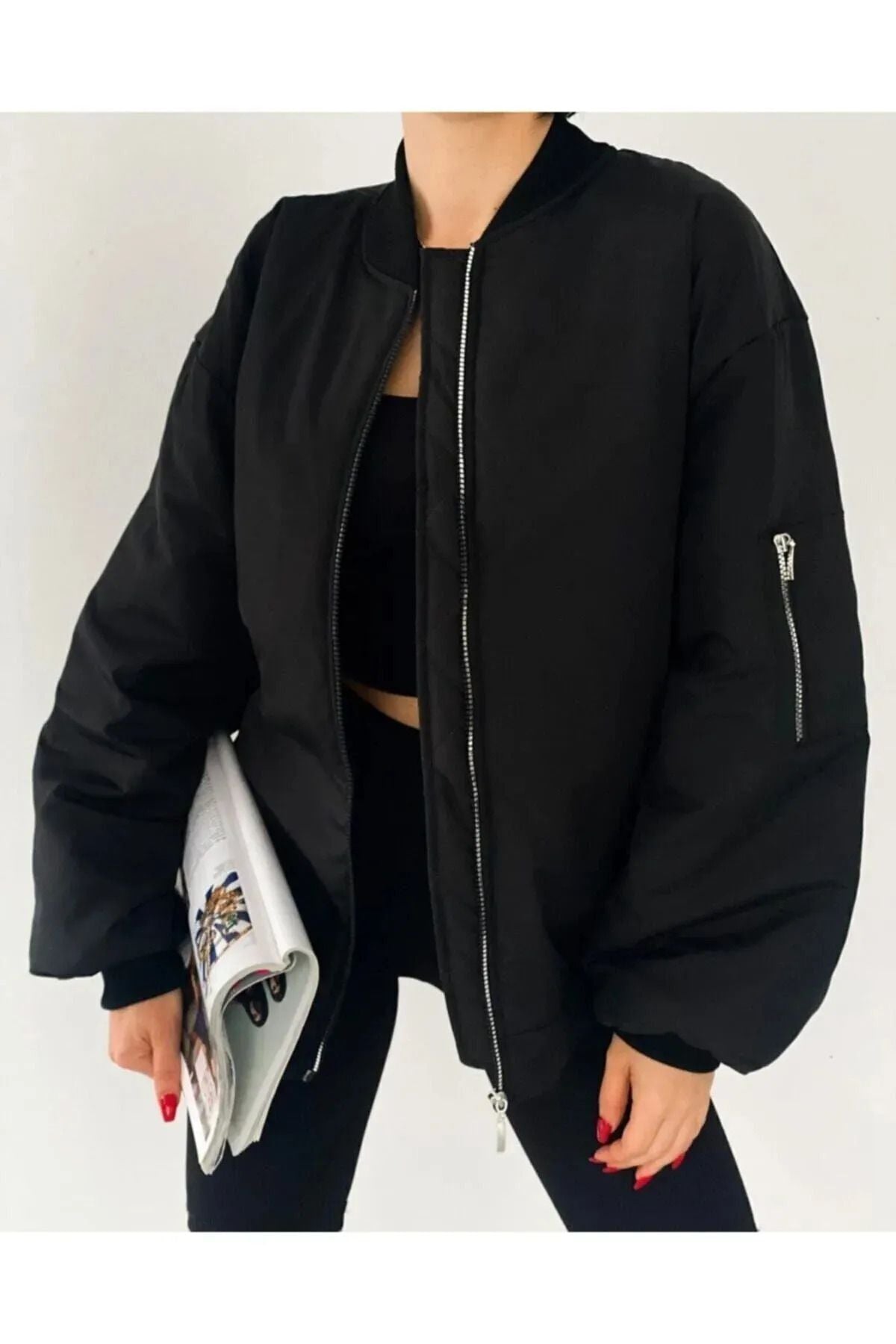 La Querta Unisex Siyah Oversize Bomber Ceket