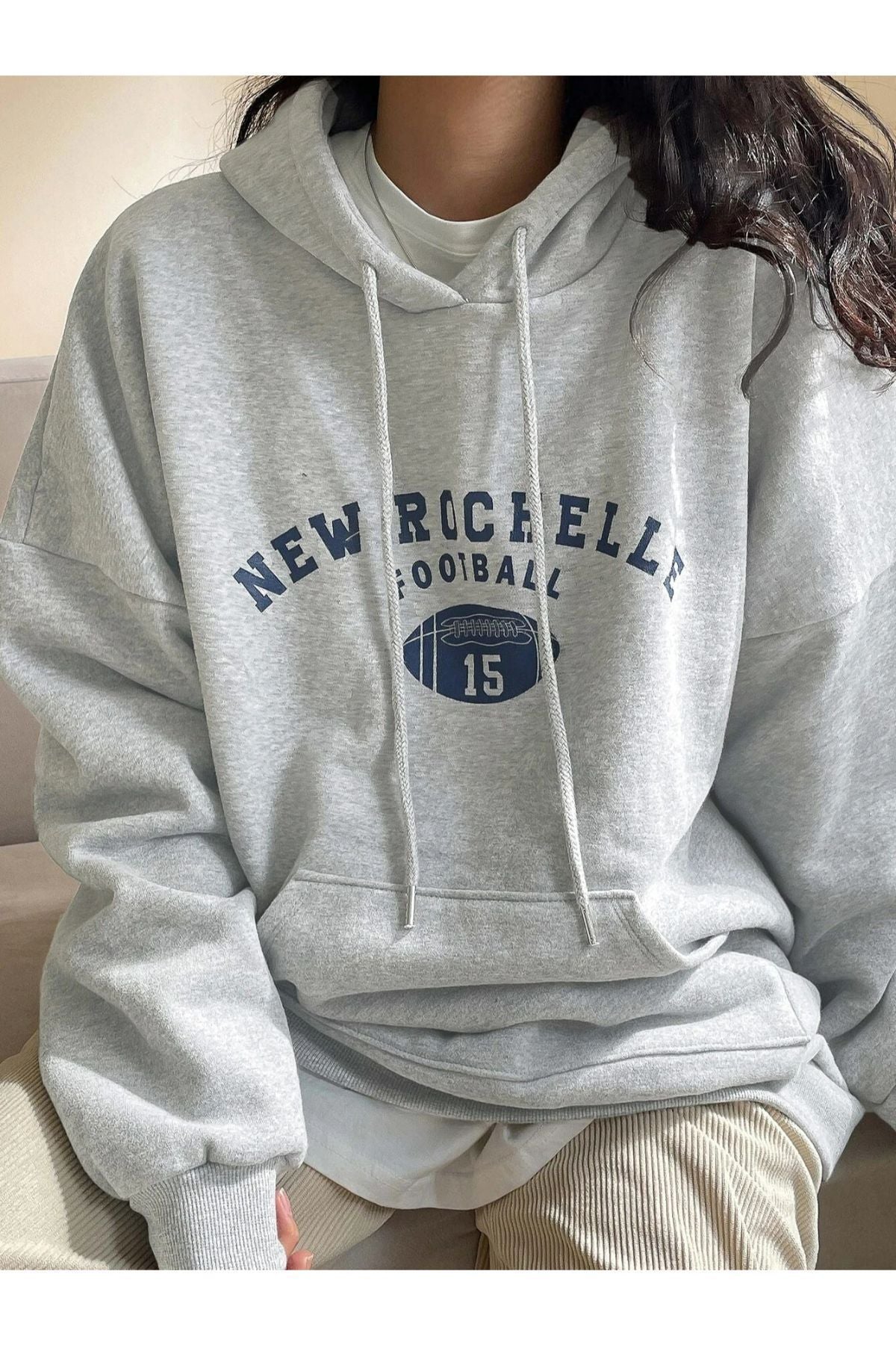 Benisengiydir Kadın Lacivert Rochelle Yazı Baskılı Oversize Kapüşonlu Sweatshirt