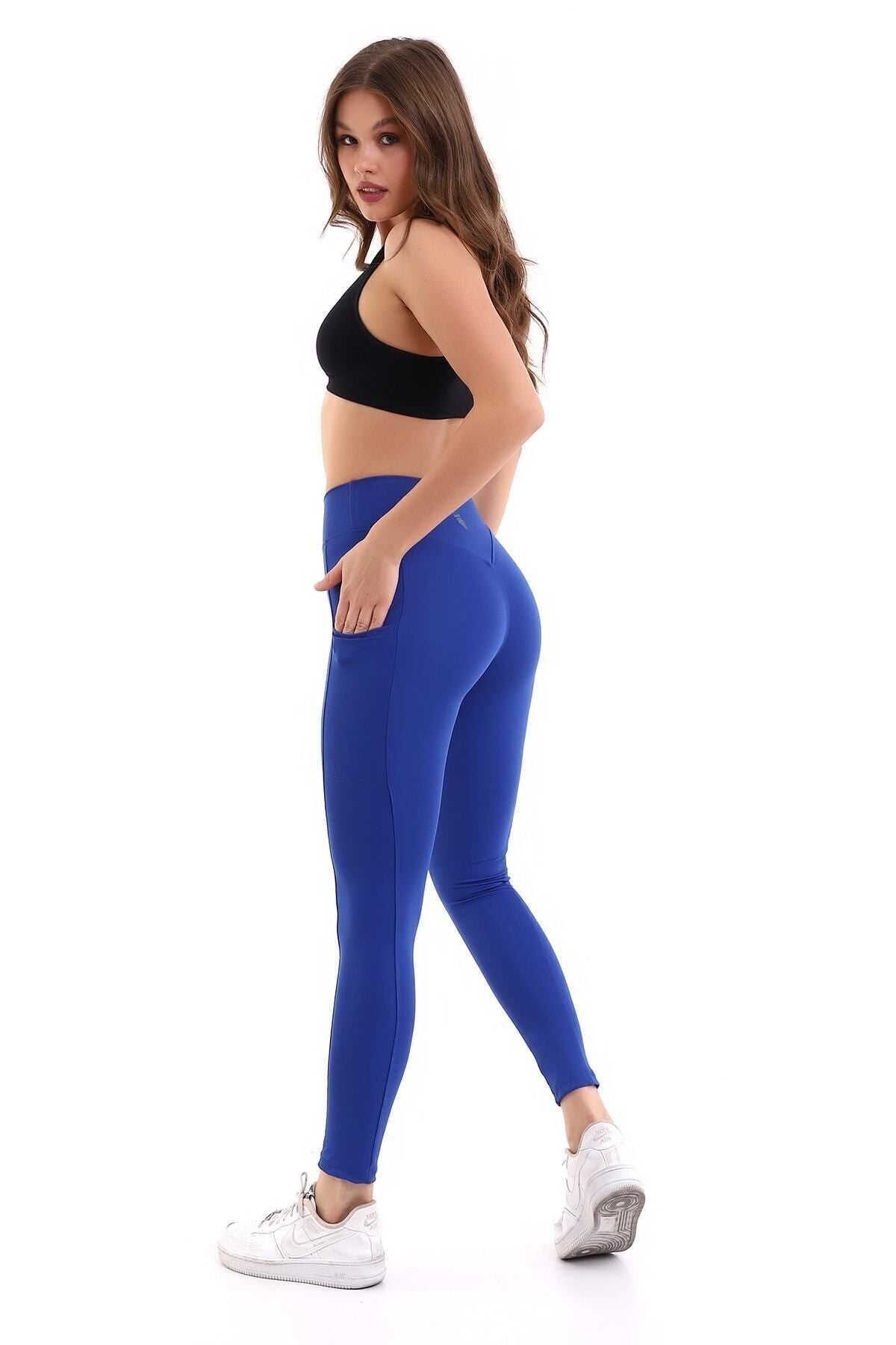 EMFURE Siyah Kadın Spor Tayt Çift Cepli Sıkılaştırıcı Toparlayıcı Yüksek Bel Sporcu Taytı Leggings Fitness