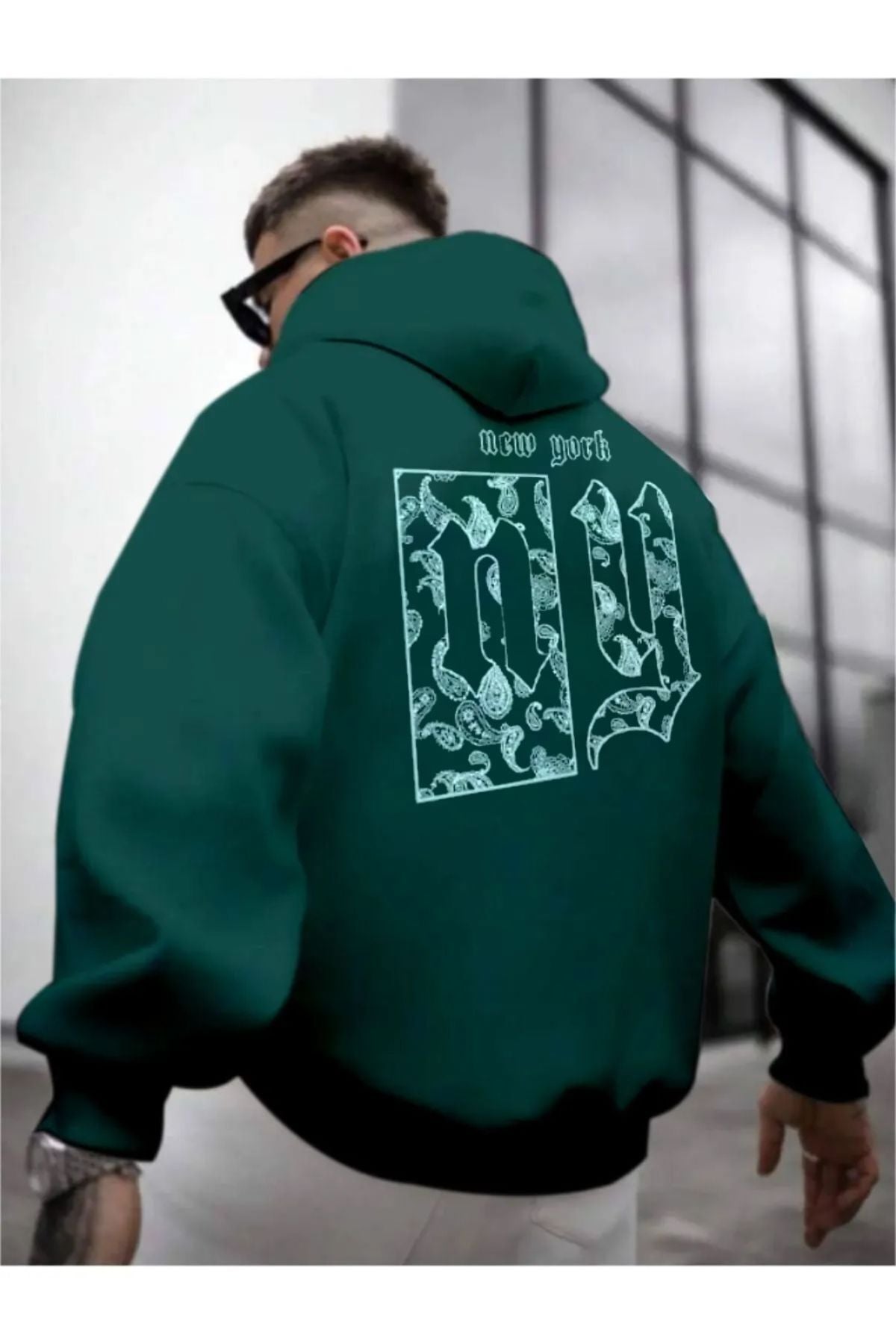 Altamira Erkek Duman Gri Sırt NY Baskılı Kapüşonlu Sweatshirt