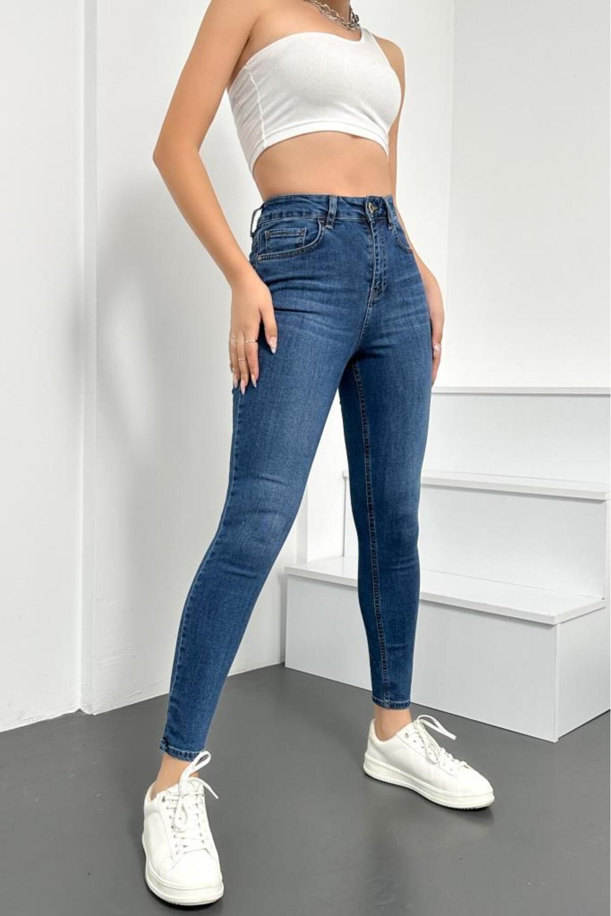 HLT JEANS Gri Kadın Skinny Fit Jean Yüksek Bel Likralı Esnek Kot Pantolon JENNİE-GRİ