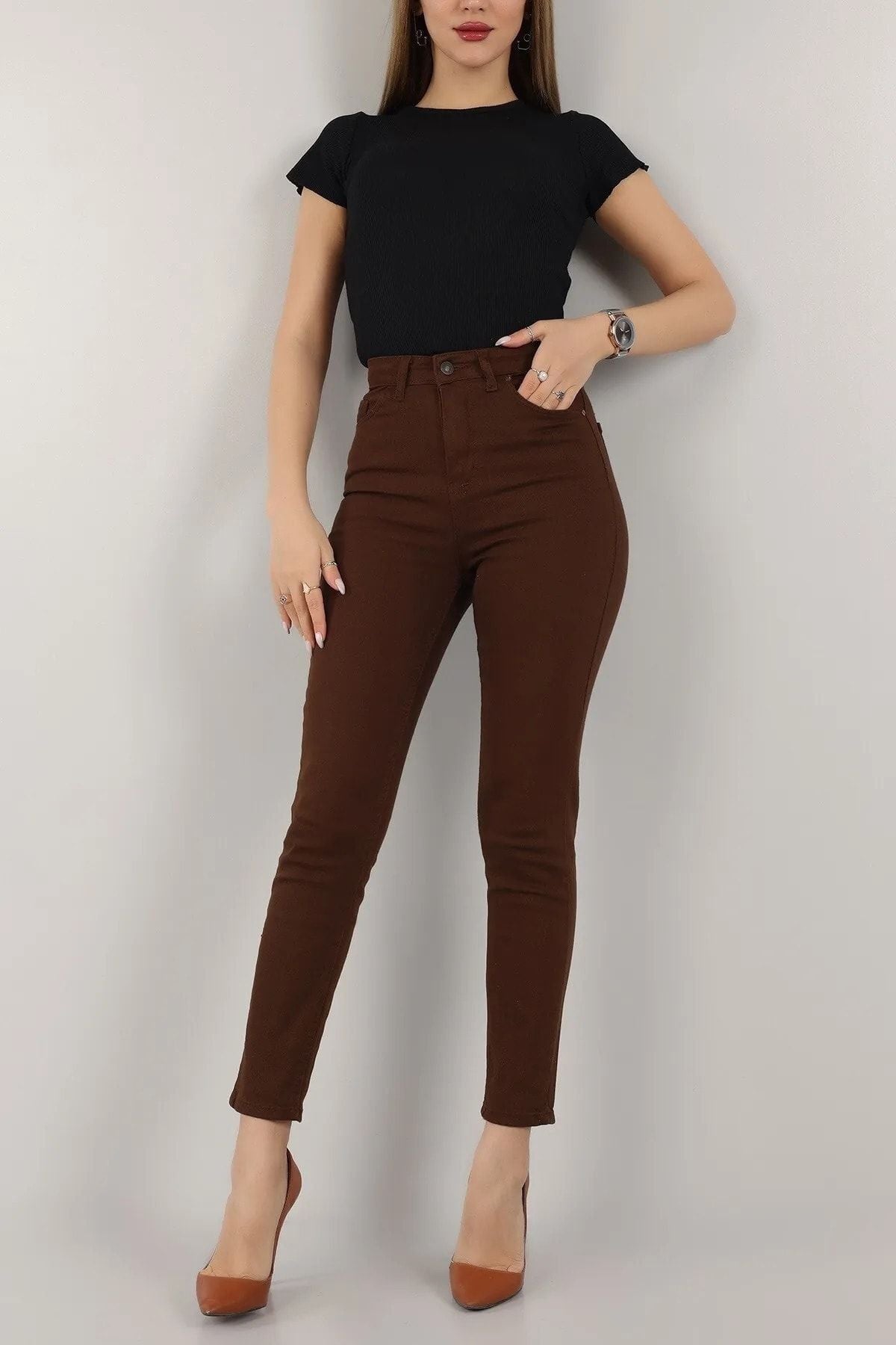 MAKRAS EXCLUSIVE Maria Kadın Açık Bej Krem Süper Yüksek Bel Comfort Likralı Mom Kot Pantalon Jeans