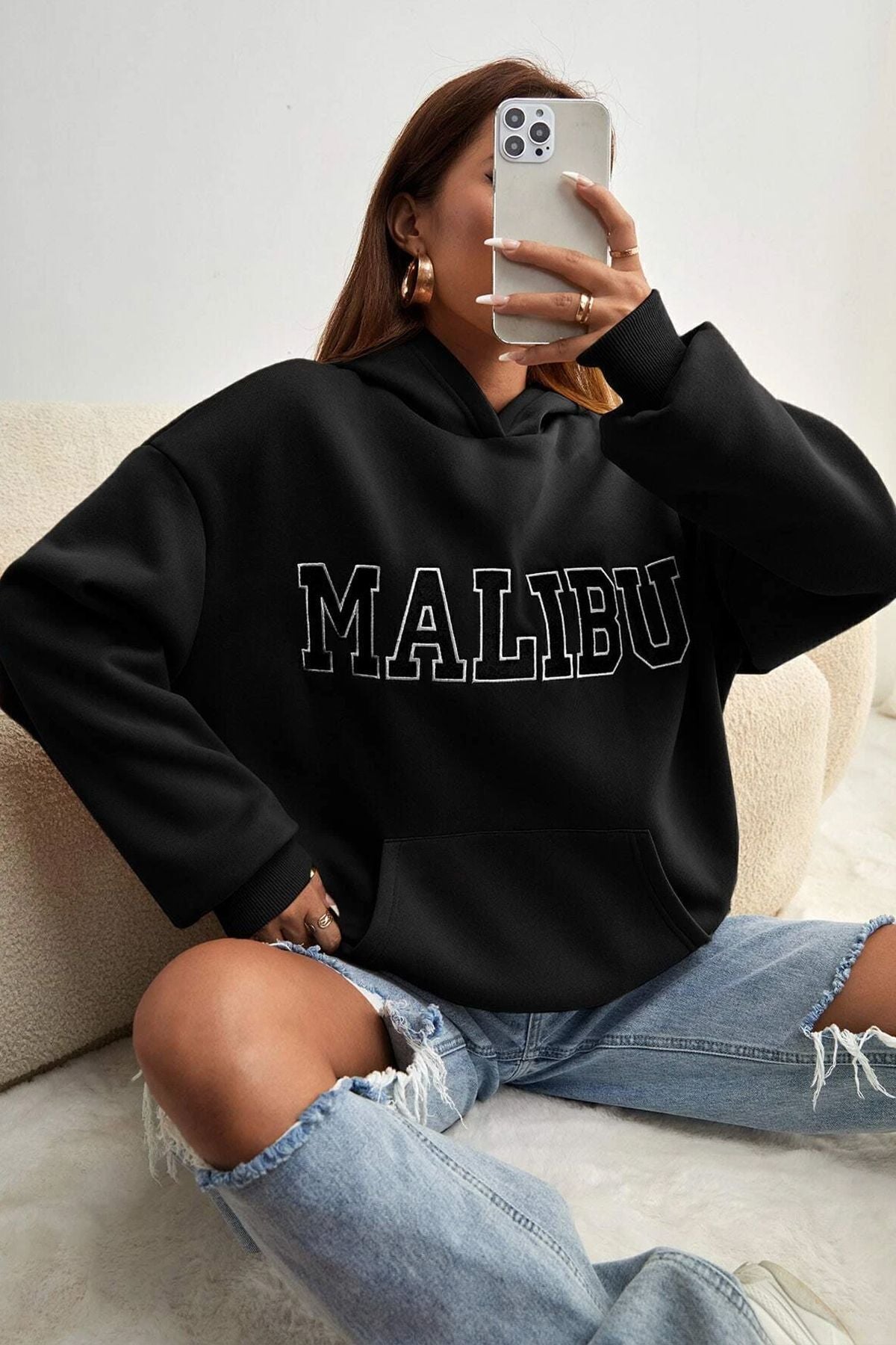 uyguntarz Unisex Malıbu Baskılı Oversize Sweatshirt