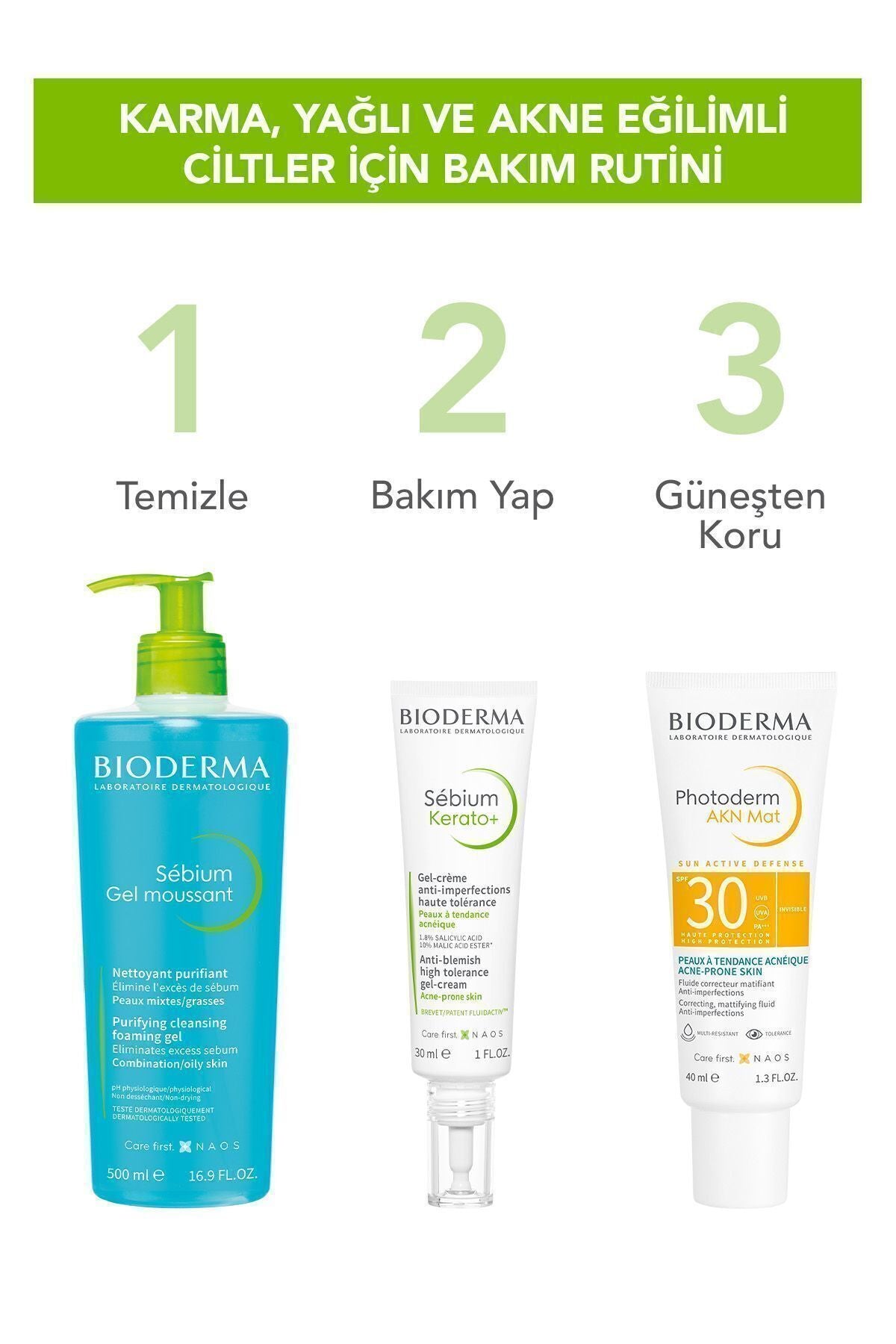 Bioderma Sebium Foaming Gel Karma, Yağlı ve Akne Eğilimli Ciltler İçin Yüz Temizleme Jeli 500 ml