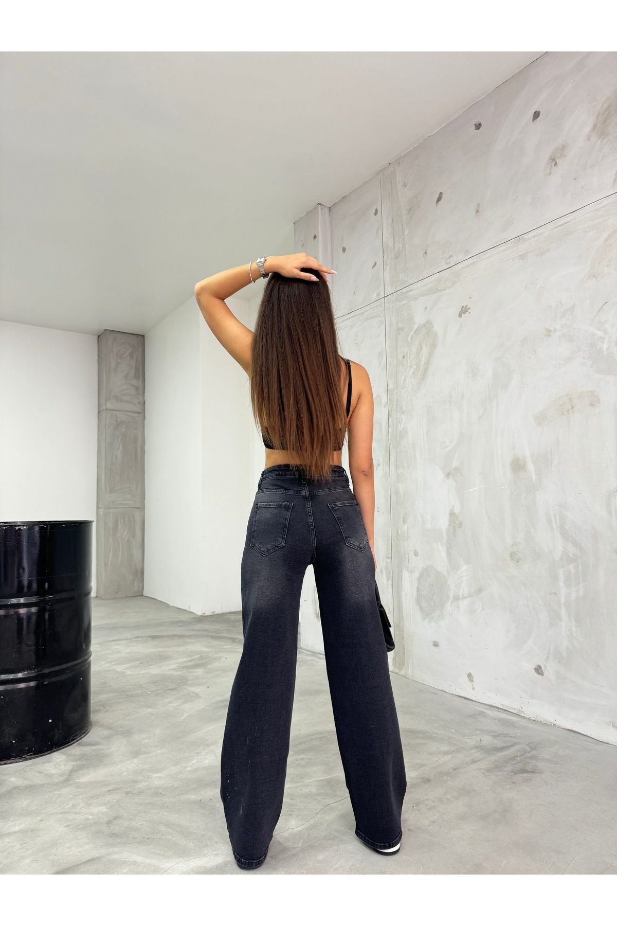 BİKELİFE Kadın Soluk Efekt Vintage Yüksek Bel Wide Leg Jeans