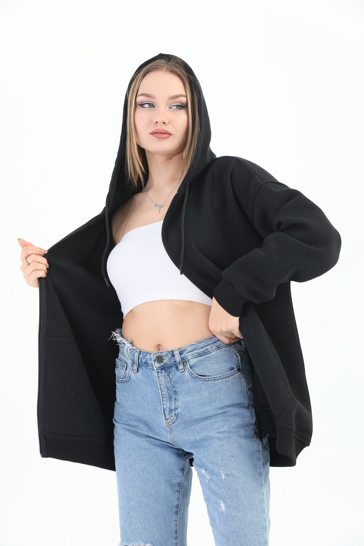 Batı Styling Lisa Fermuarlı Oversize Sweatshirt