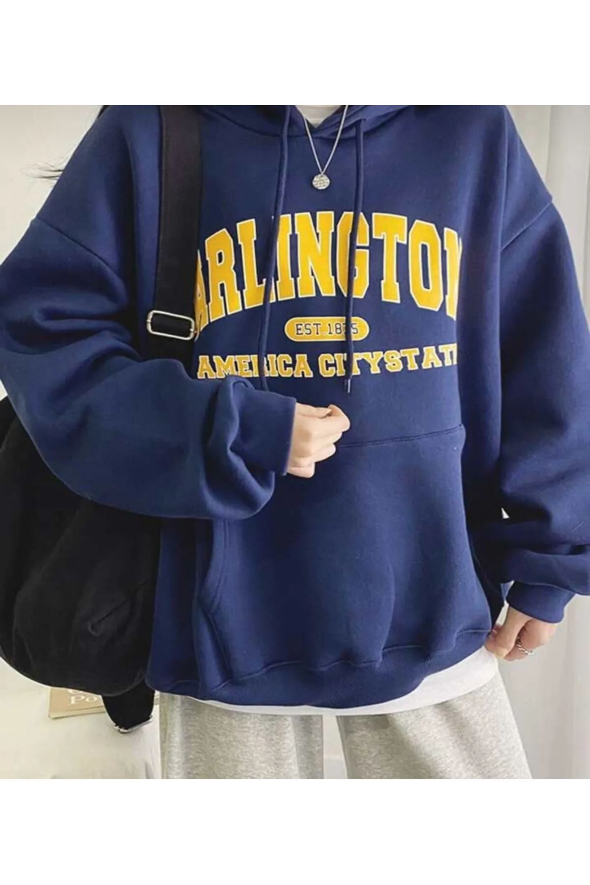 Vantage Kadın Arlington American City State Baskılı Oversize Kapşonlu Sweatshirt