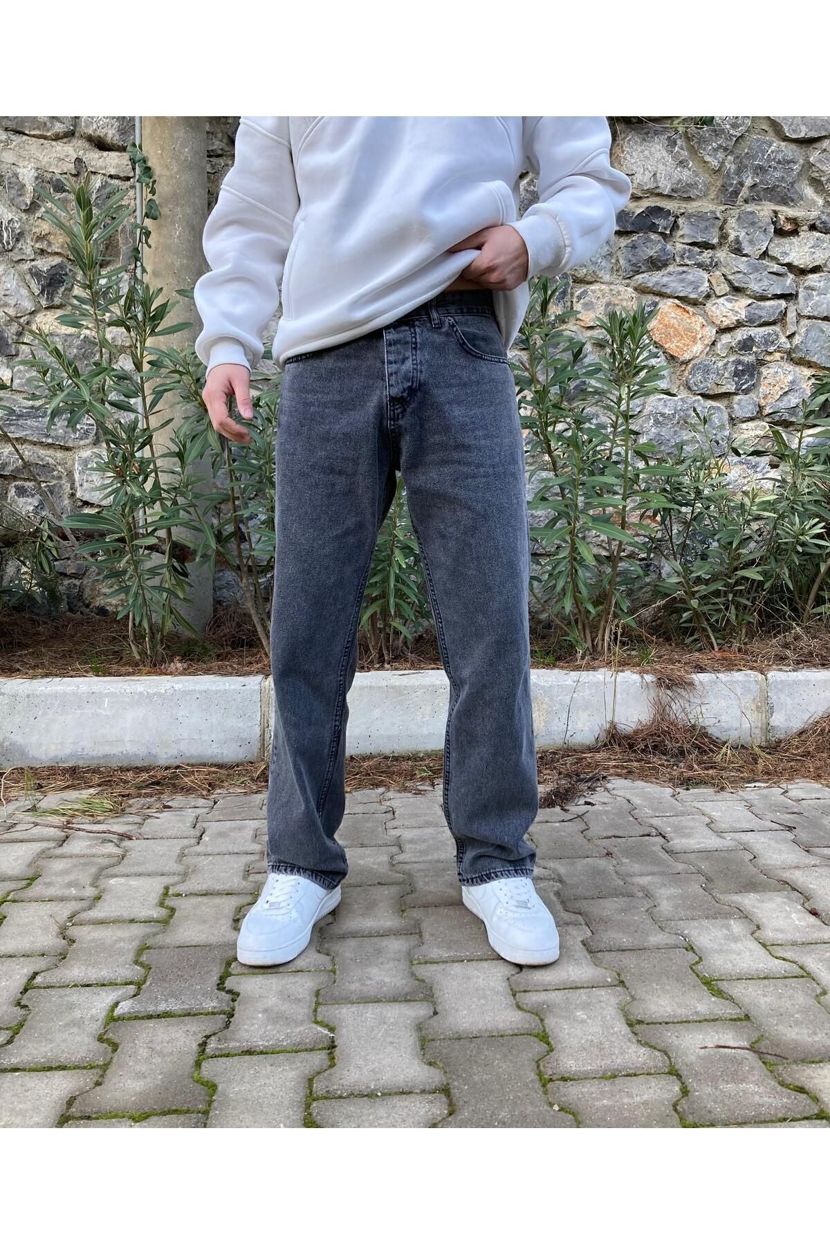 oraystore Yıkamalı Siyah Baggy Pantolon