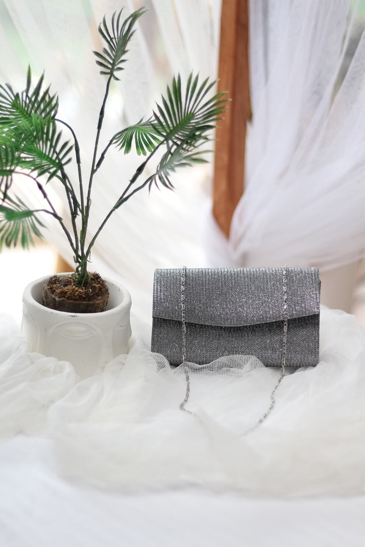 Moom Bag Kadın Simli Silver Mini Kutu Omuz Çantası