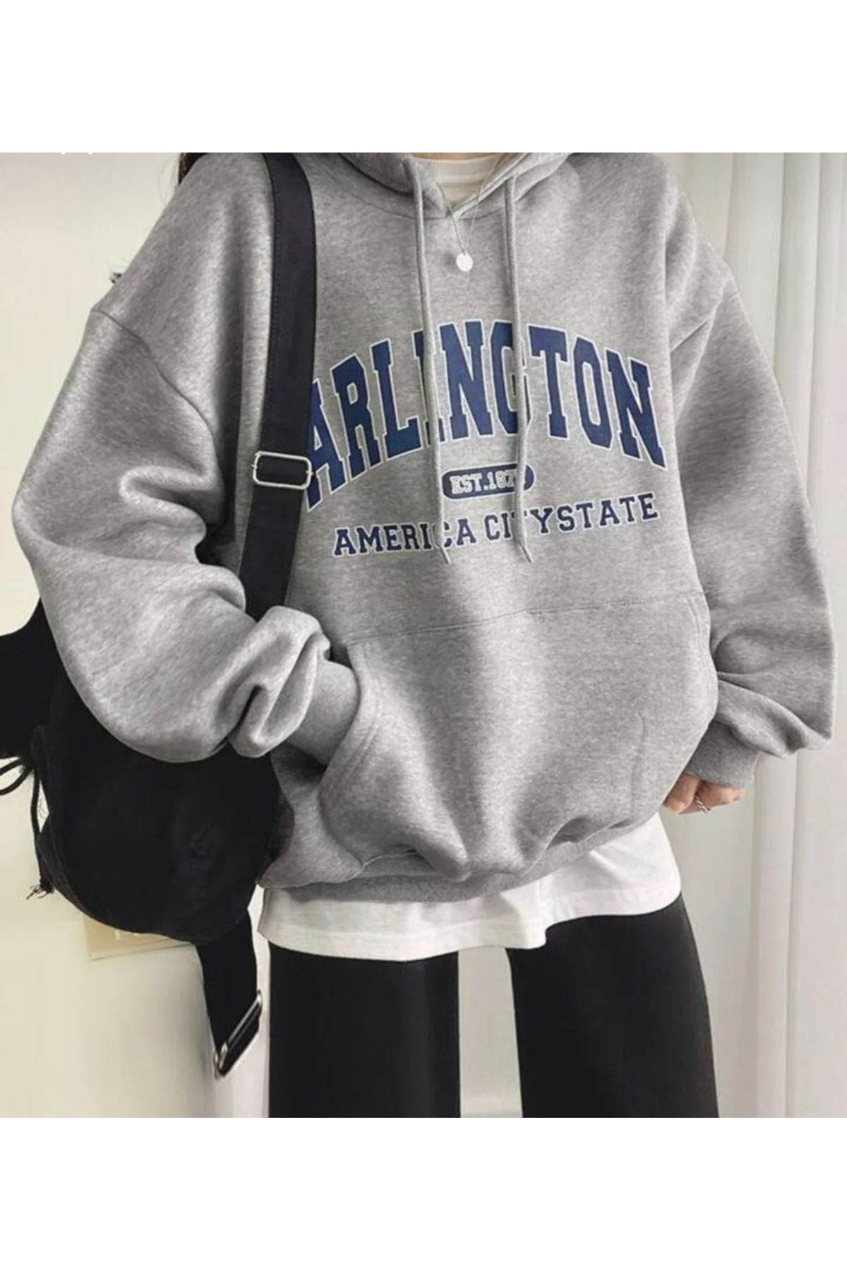 Vantage Kadın Arlington American City State Baskılı Oversize Kapşonlu Sweatshirt