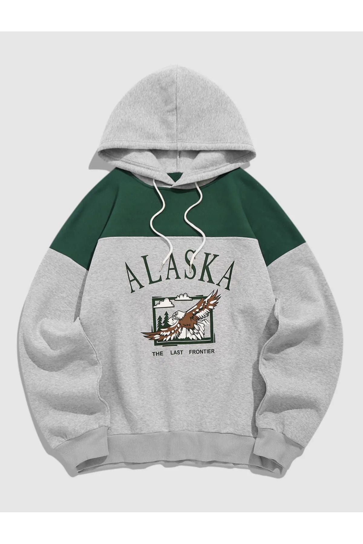 ALİKA Unisex Gri-Yeşil Alaska Kapüşonlu Oversıze Sweatshirt