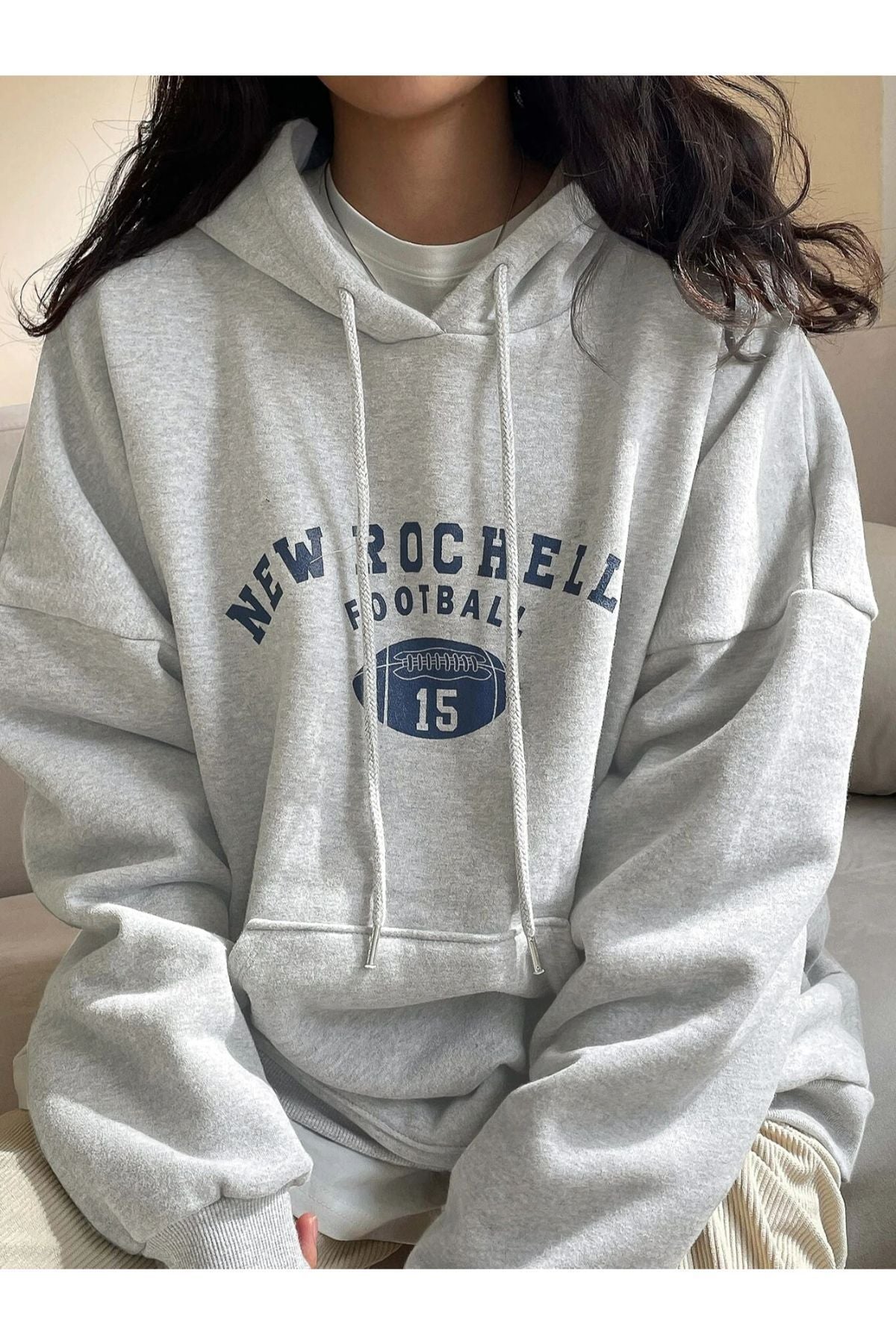 Benisengiydir Kadın Lacivert Rochelle Yazı Baskılı Oversize Kapüşonlu Sweatshirt