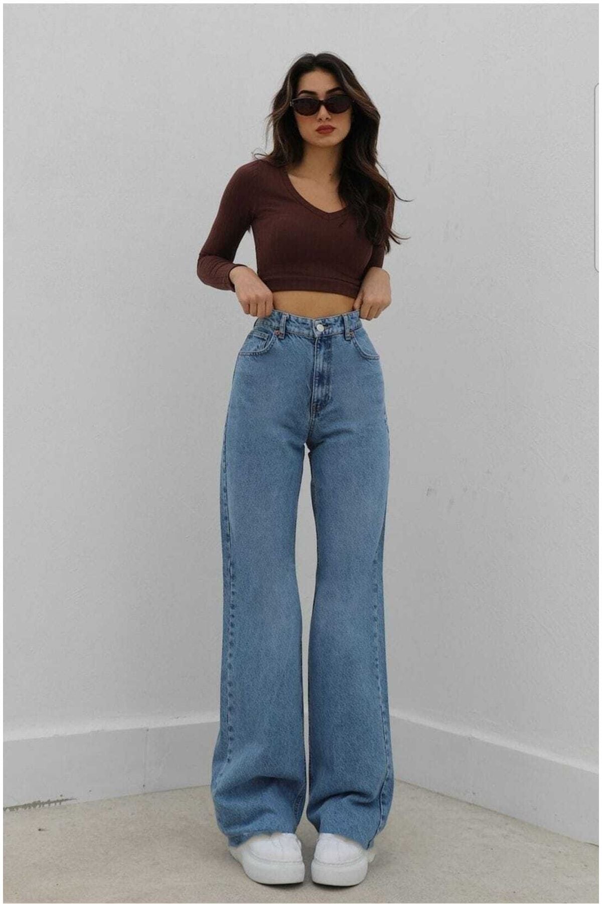 Livik Siyah Süper Yüksek Bel Wide Leg Jeans Likralı Salaş Paça Kot Pantolon