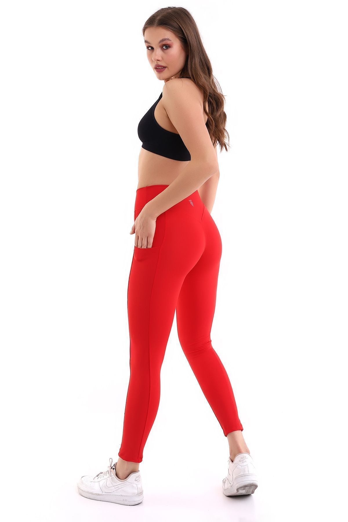 EMFURE Siyah Kadın Spor Tayt Çift Cepli Sıkılaştırıcı Toparlayıcı Yüksek Bel Sporcu Taytı Leggings Fitness