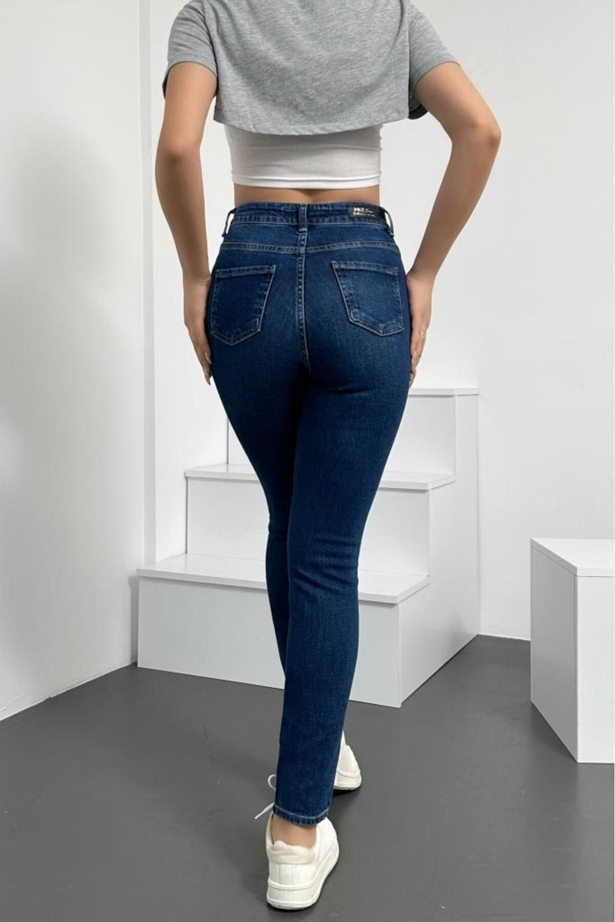 HLT JEANS Gri Kadın Skinny Fit Jean Yüksek Bel Likralı Esnek Kot Pantolon JENNİE-GRİ