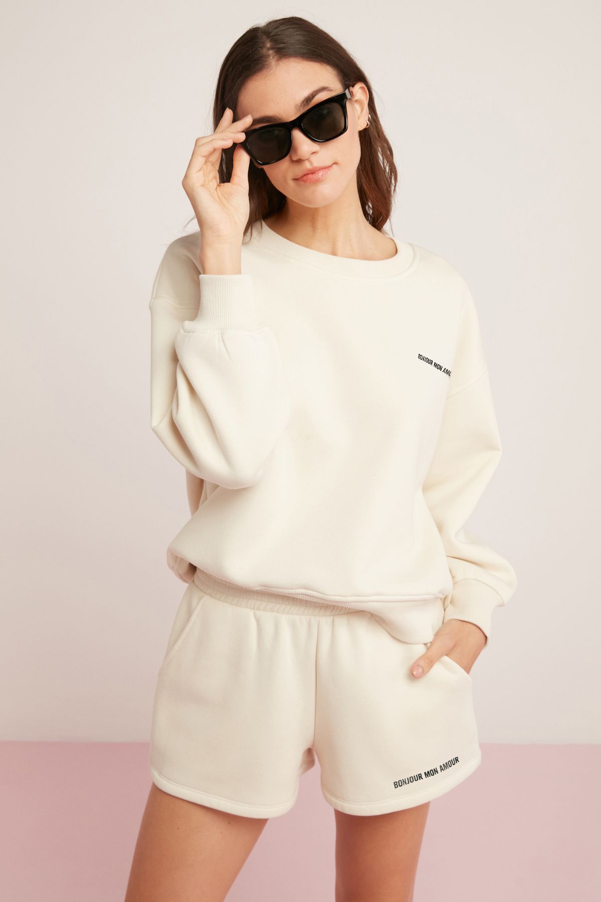 ETHIQUET Sandra Kadın Pamuklu Içi Polarlı Yumuşacık Göğsü Baskılı Yuvarlak Yaka Comfort Kırmızı Sweatshirt