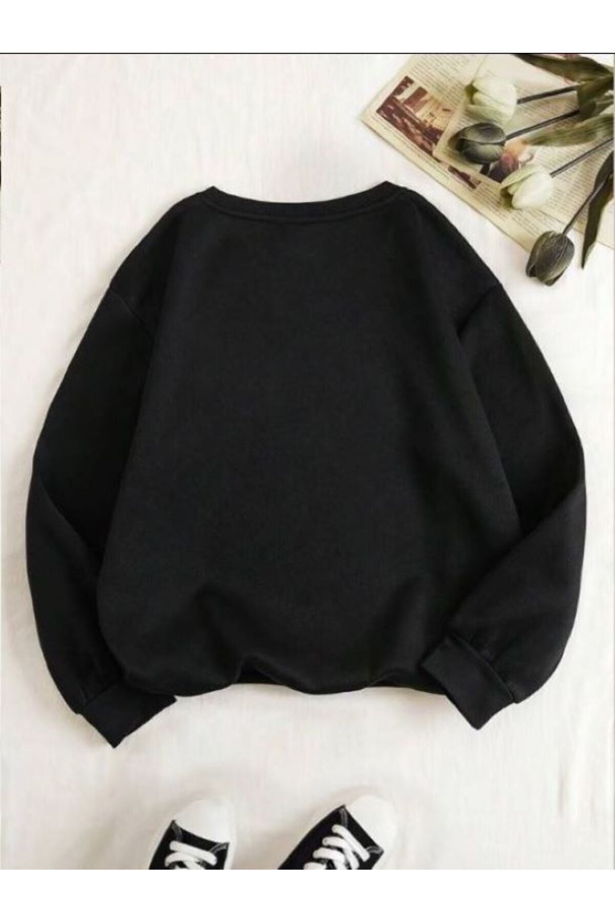 Know Kadın 3 Iplik Füme Düz Bisiklet Yaka Sweatshirt