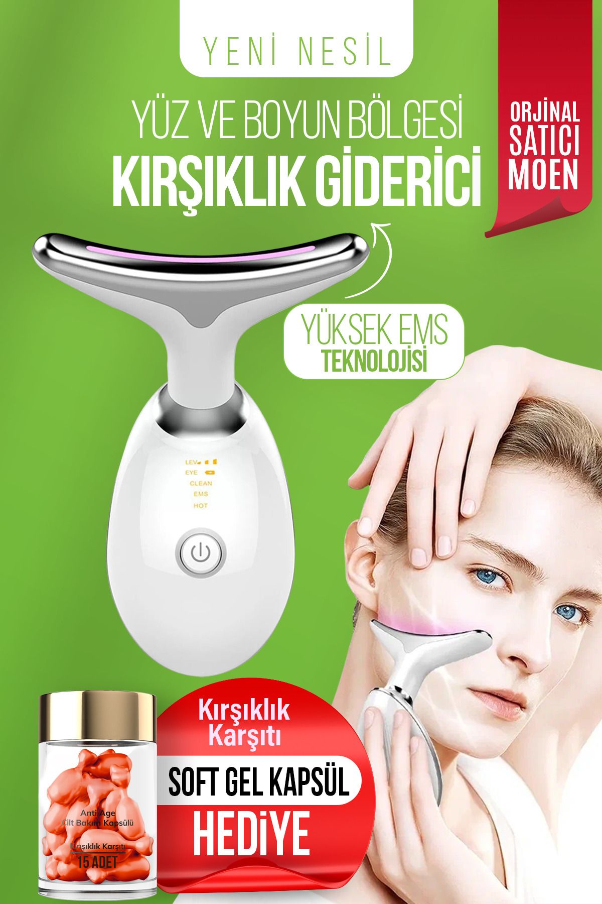 MOEN Yüz Ve Boyun Kırşıklık Giderici Ems Güzellik Cihazı ( Gıdık,Sarkma,Kırışıklık)