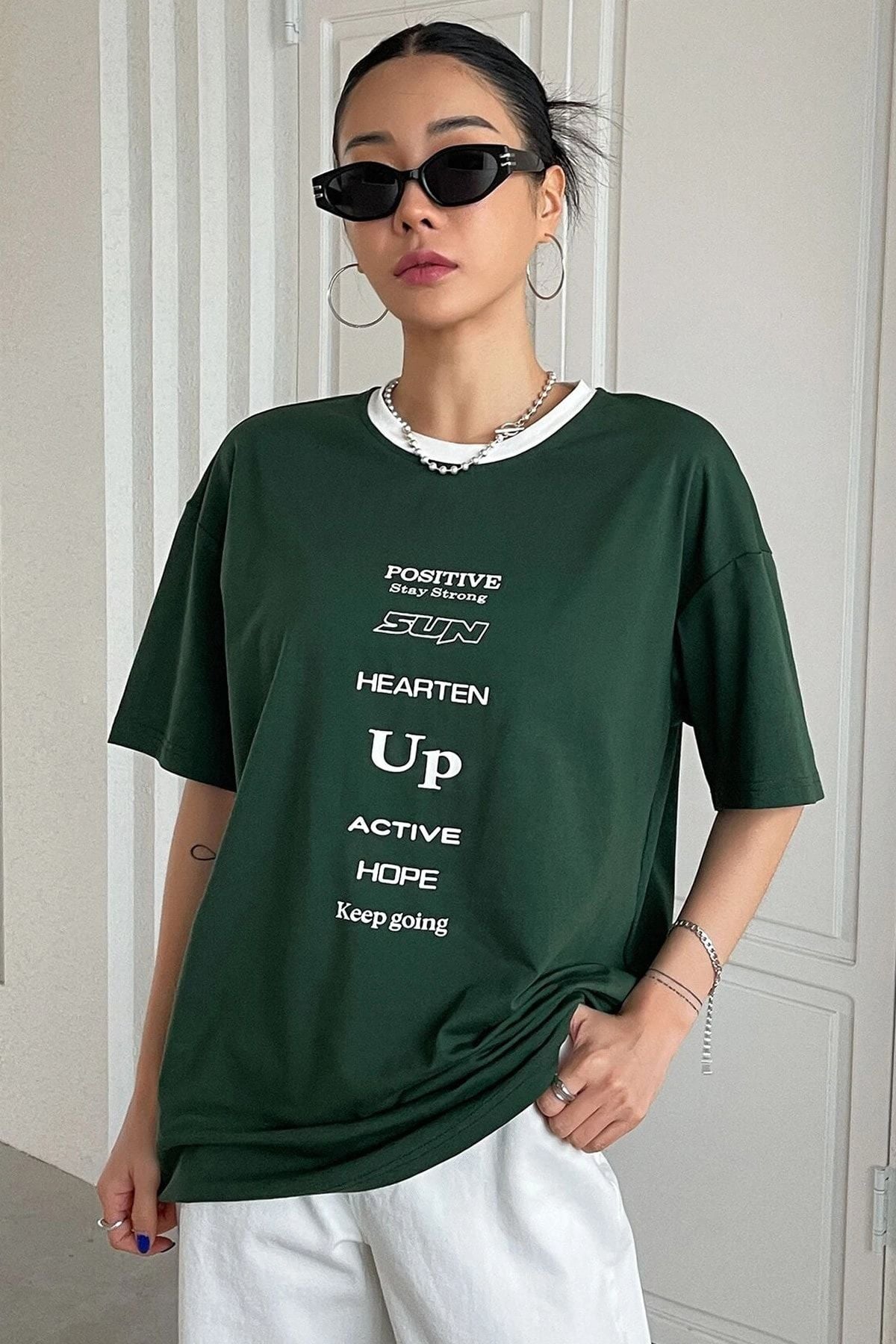 MODAGEN Kadın Bej The 1997 Baskılı Oversize T-shirt