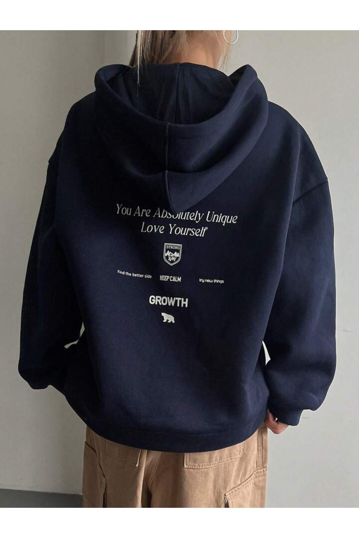 AFROGİYİM Kadın You Are Love Yourself Baskılı Oversize Kapşonlu Hoodie