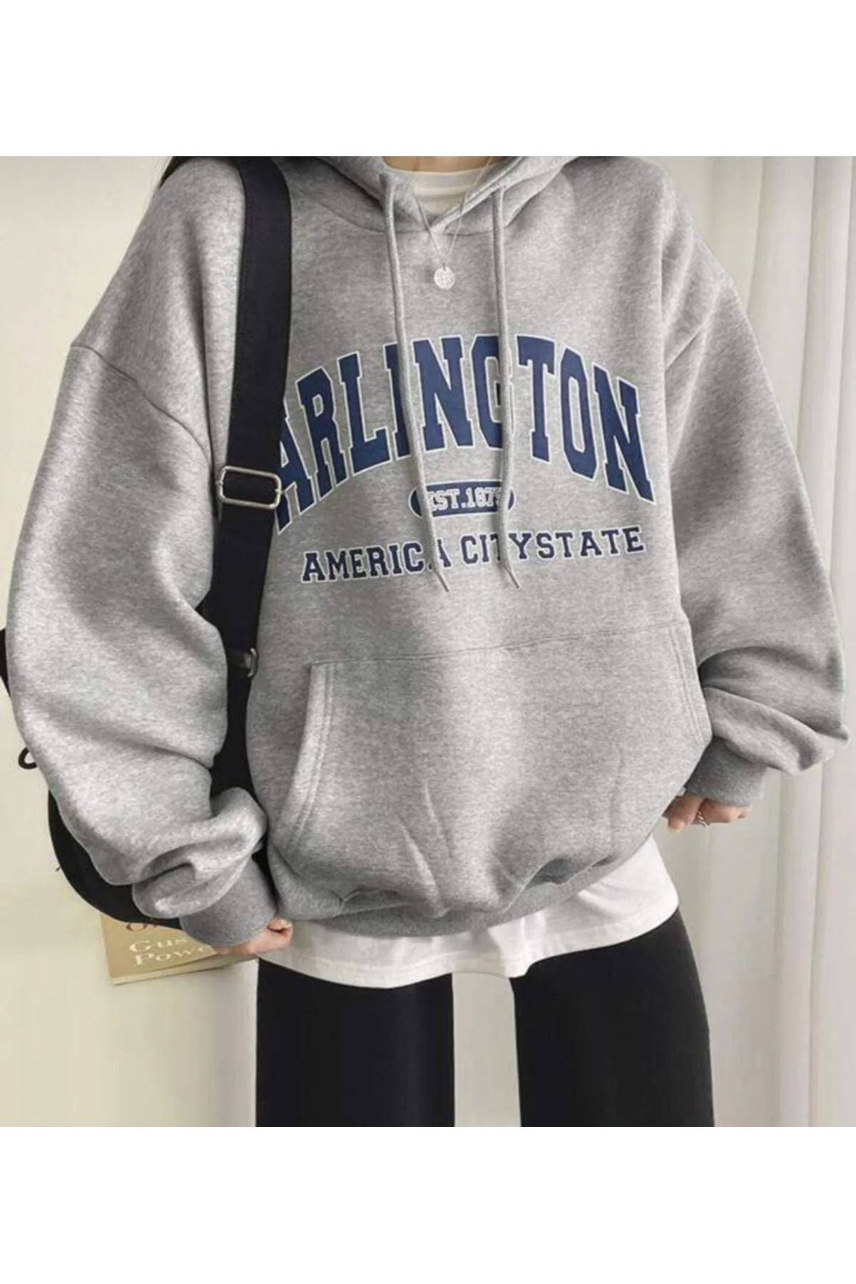 Vantage Kadın Arlington American City State Baskılı Oversize Kapşonlu Sweatshirt