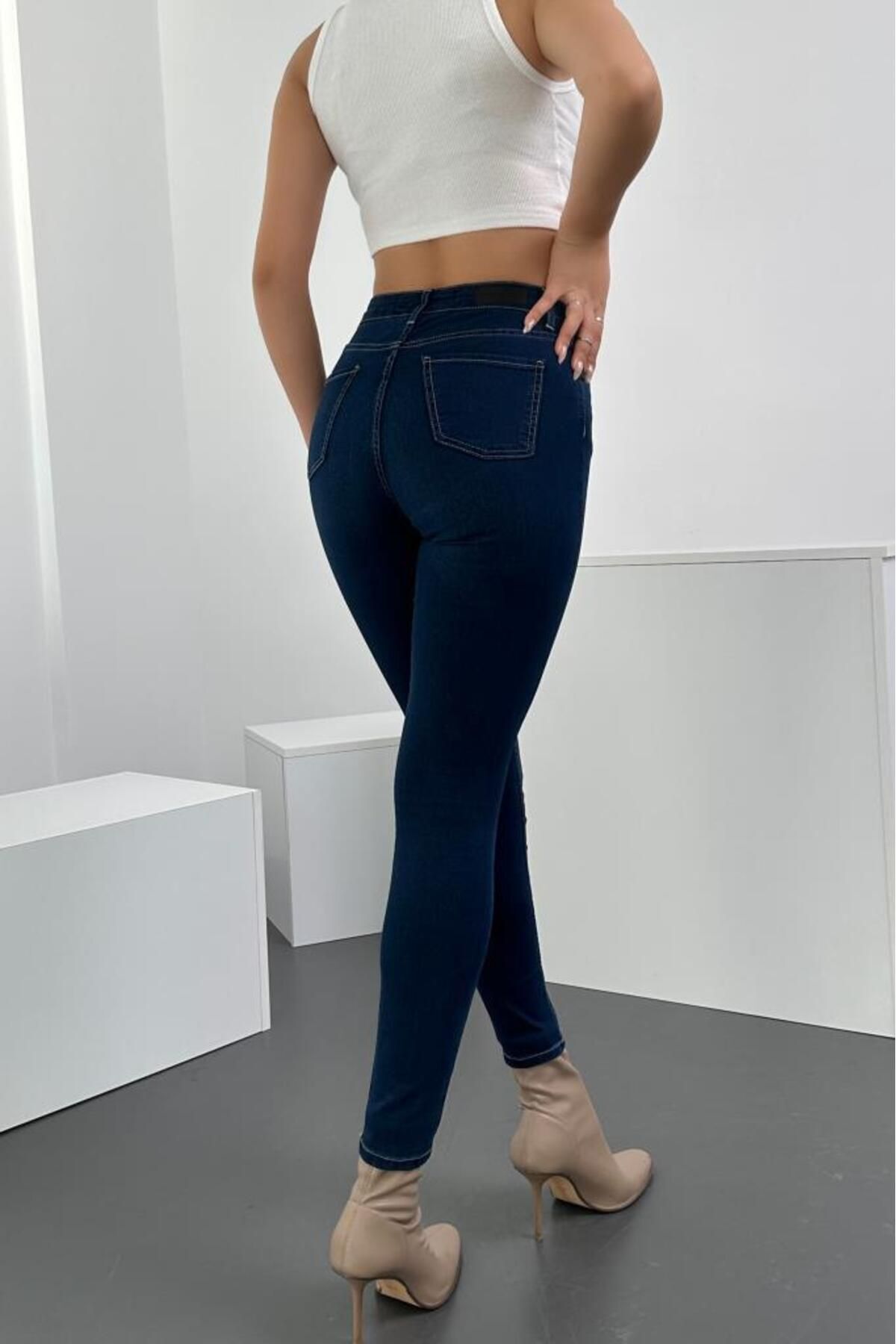 HLT JEANS Gri Kadın Skinny Fit Jean Yüksek Bel Likralı Esnek Kot Pantolon JENNİE-GRİ