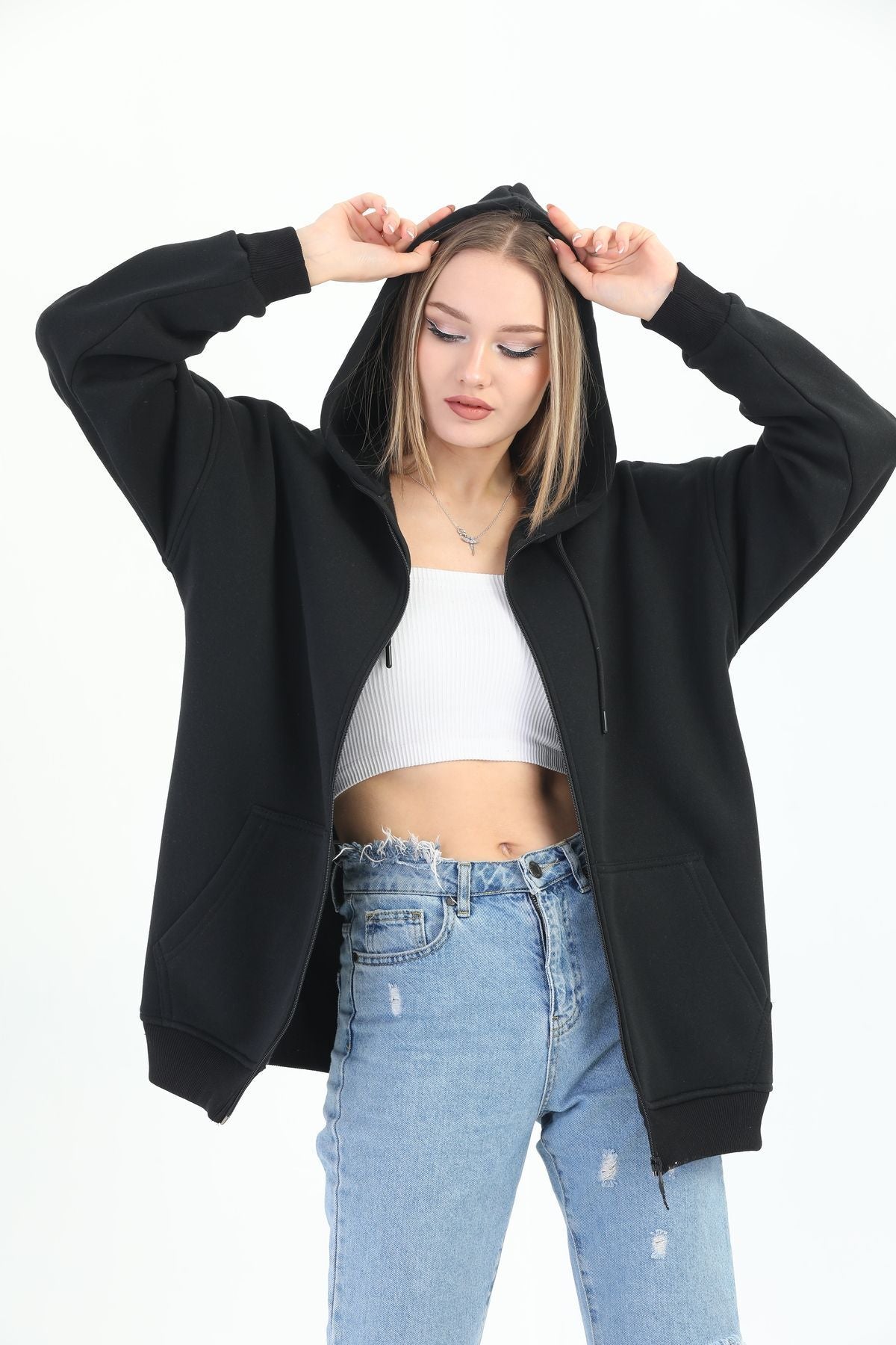 Batı Styling Lisa Fermuarlı Oversize Sweatshirt