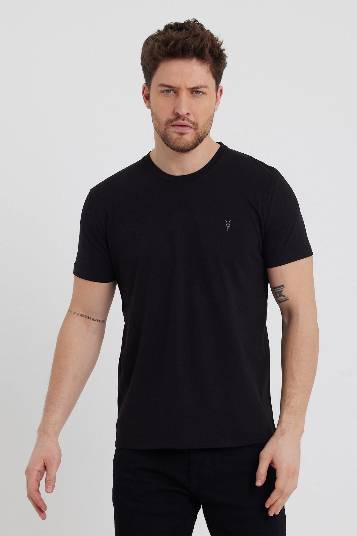 COMBİNE MİCHAİL Standart Kalıp Basic Bisiklet Yaka Nakış Detaylı 5-li T-shirt