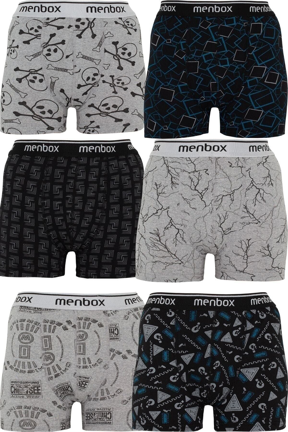 MENBOX 6'lı Desenli Likralı Klasik Erkek Boxer